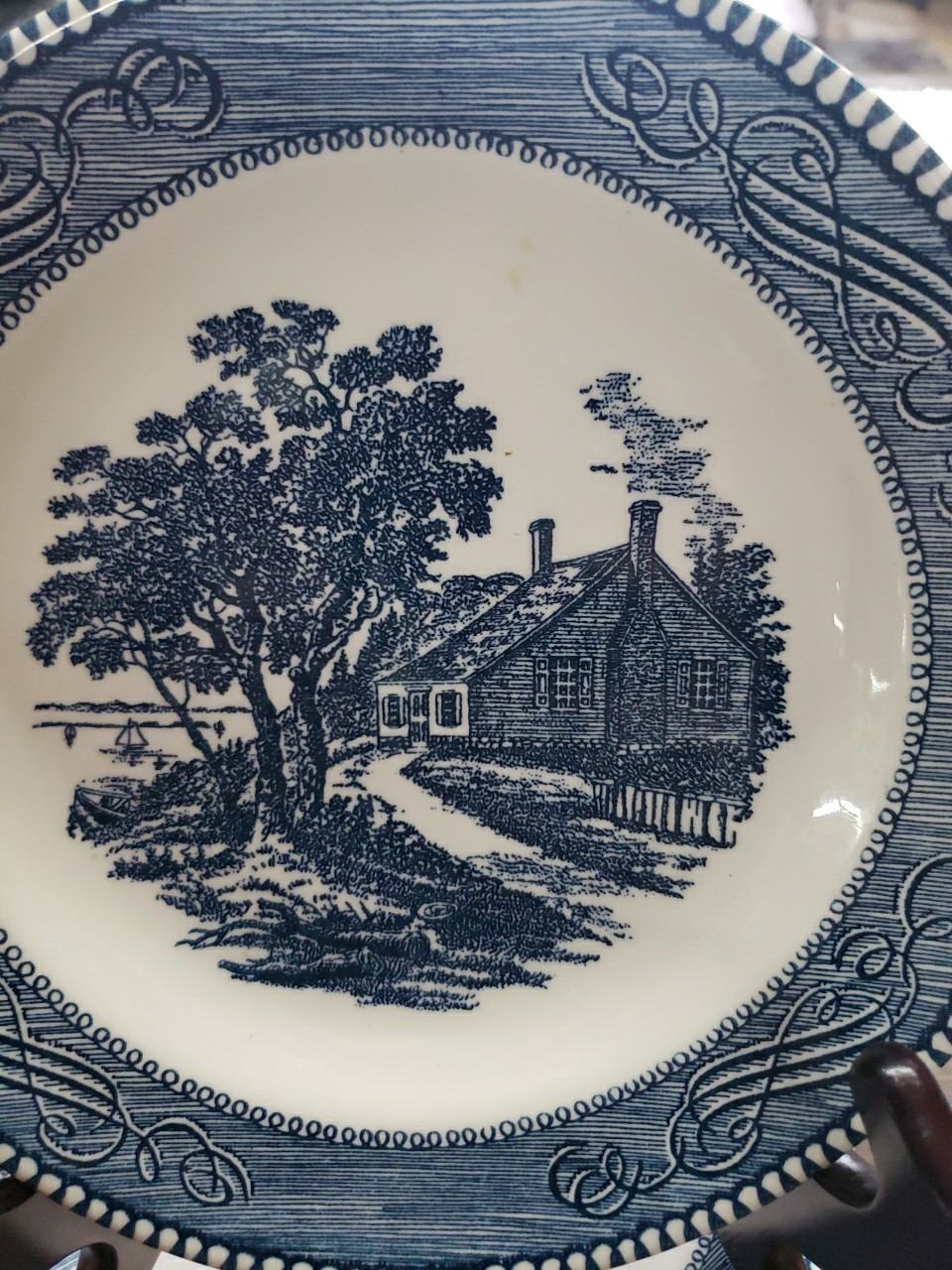 Currier & Ives OLD GRIST MILL Blue 4 Salad / Bread PlateS by Royal China USA