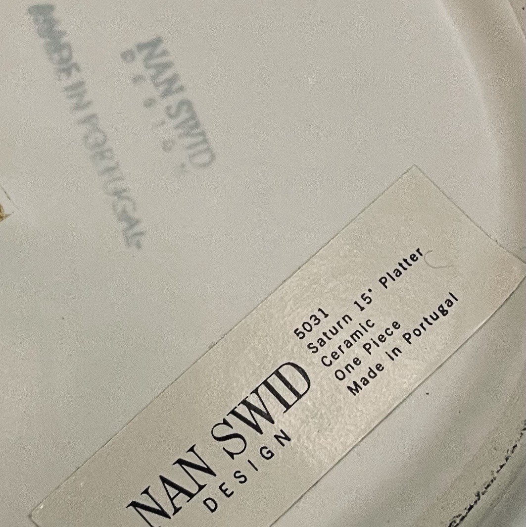 Vintage Nan Swid Design Ceramic PLATTER White Asymmetrical 15″ Heavy, Portugal