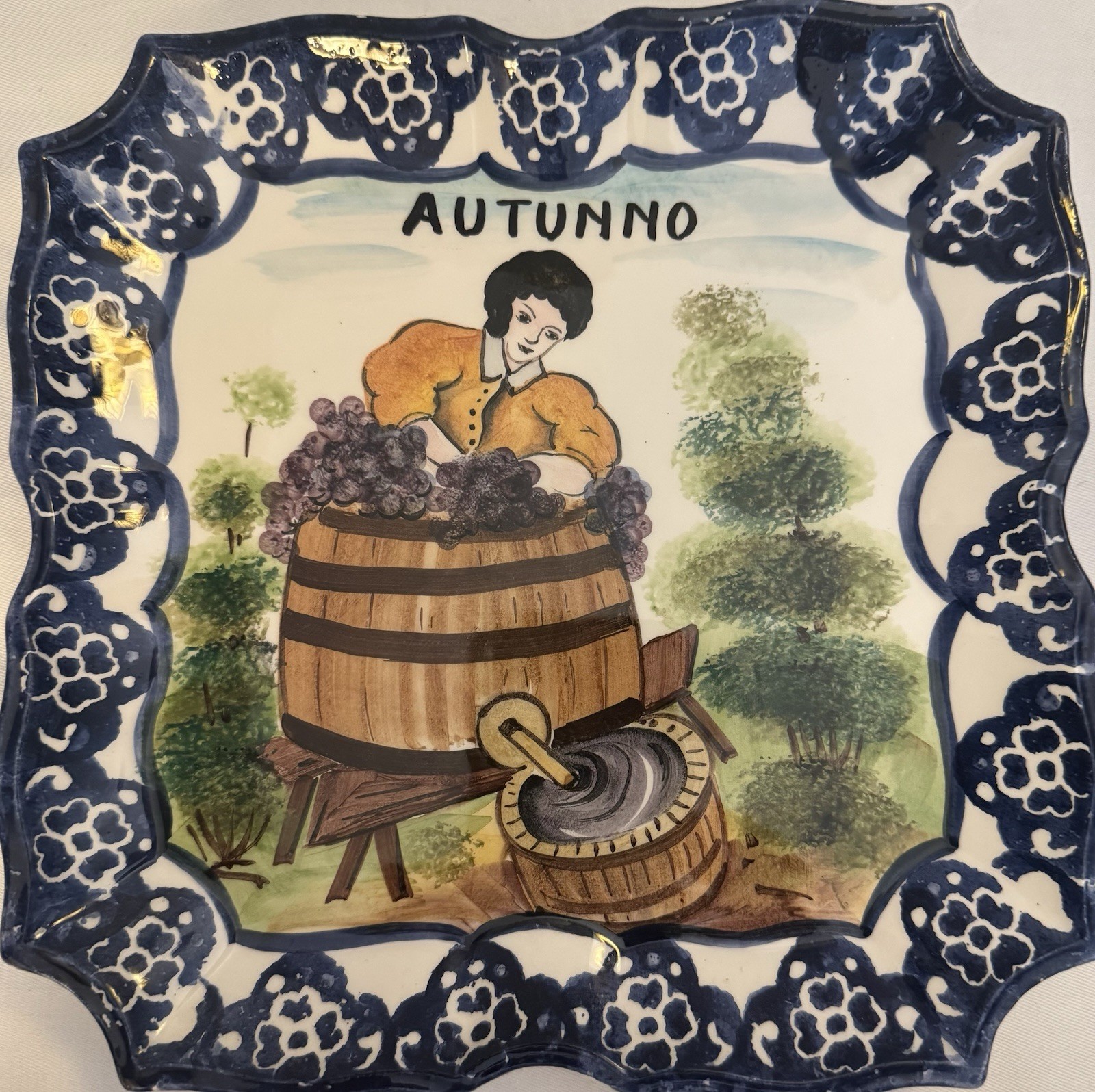 Vintage Bassano Pottery, Four Seasons, Wall Plates, Lot Of Four 8.5” Square