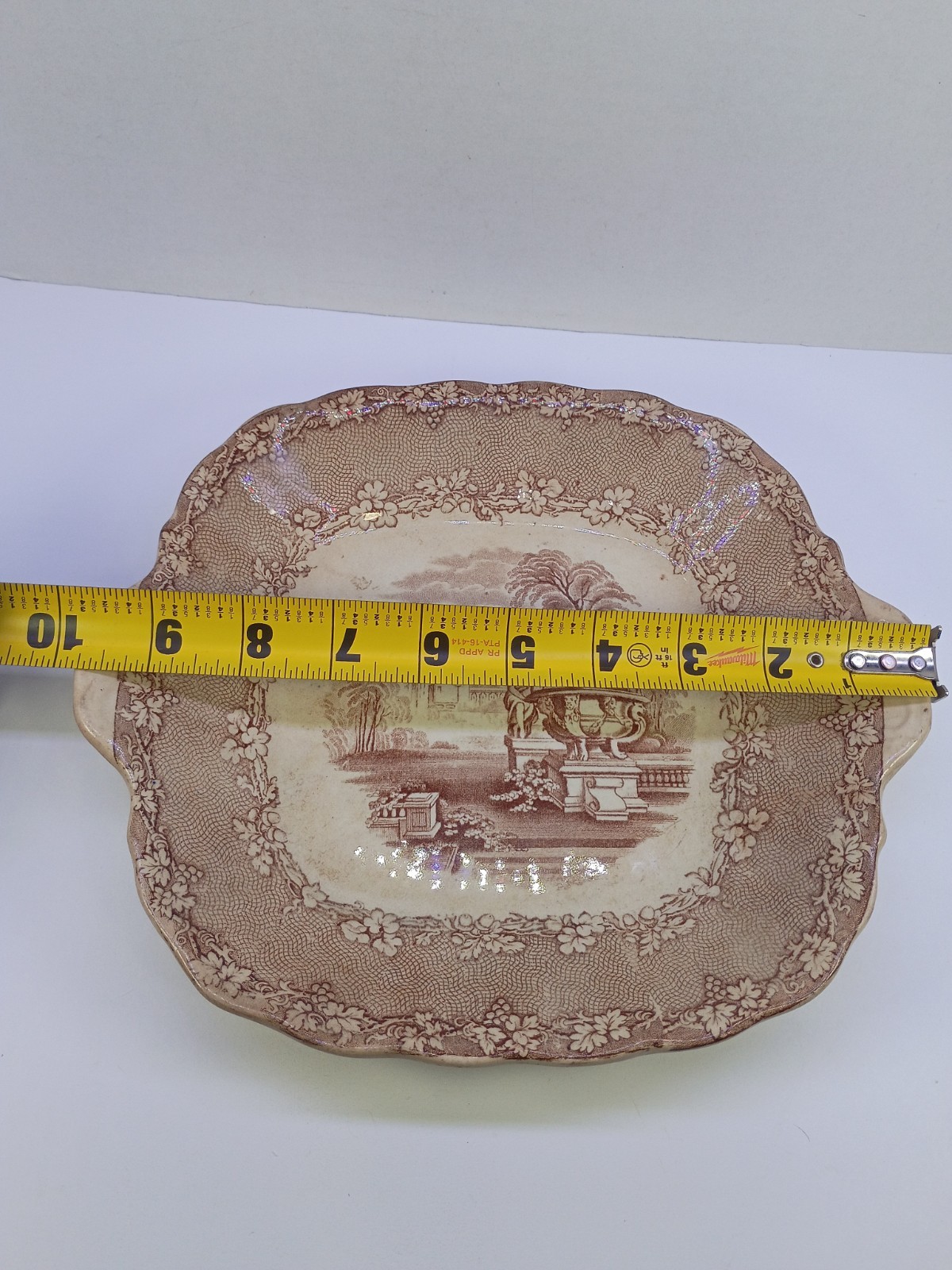 Antique Booths Ravenna Brown Transferware Handled Serving Bowl Dish England 10″
