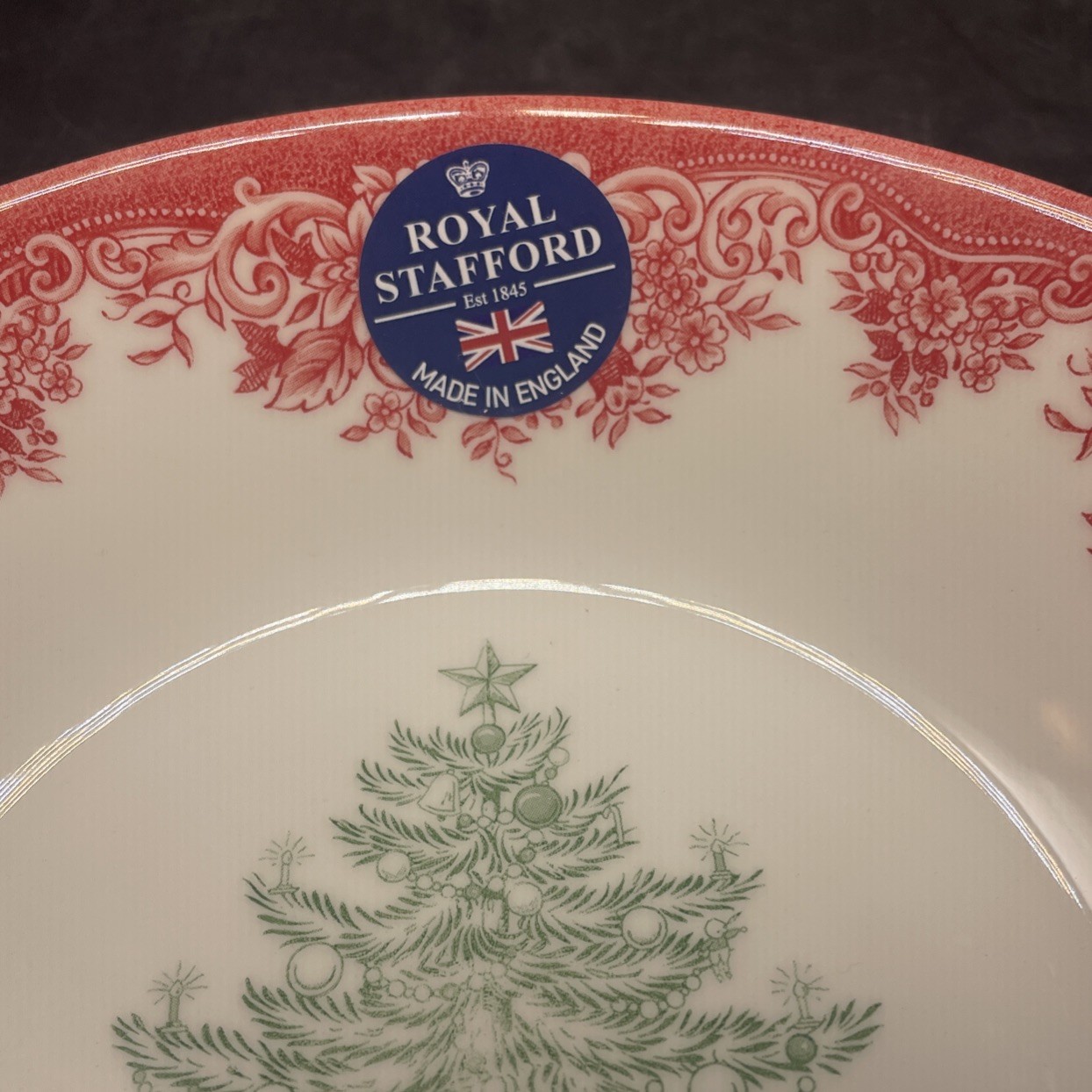 4pc Royal Stafford GREEN CHRISTMAS TREE Porcelain 7 7/8″ Coupe Soup Bowls NEW