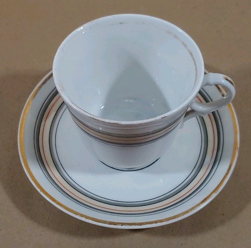 Antique KPM Tielsch Cup & Saucer Art Deco striped pattern c1890s 3.25″ h u-10F