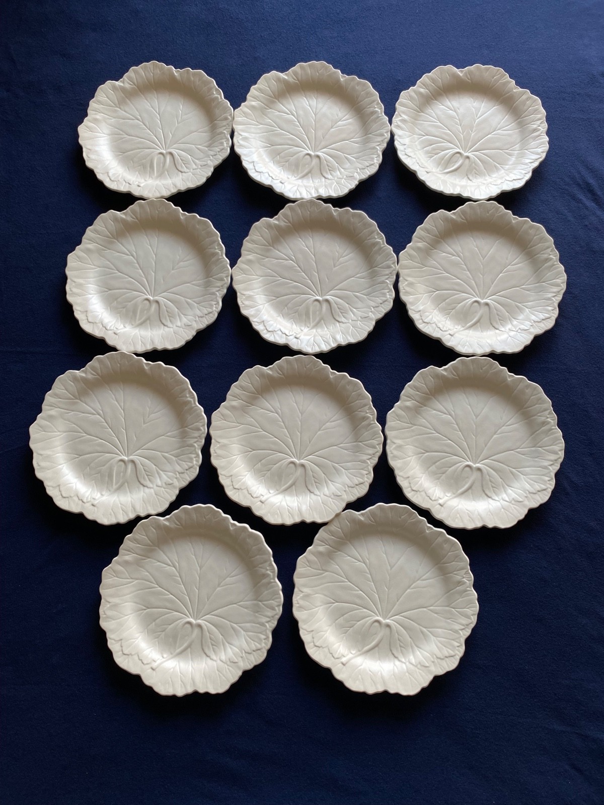 WEDGWOOD Etruria Barlaston LEAF Salad Plates SET OF 11 Matte White