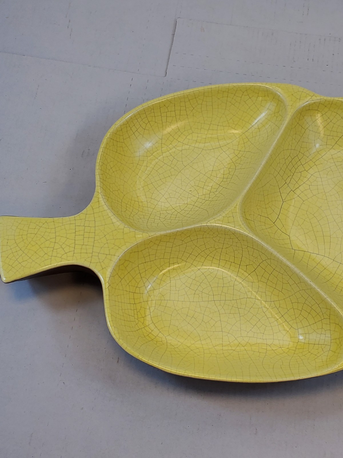 Vintage Ceramic Pottery Oblong Leaf Shaped Yellow Brown Serving Handmade Dish