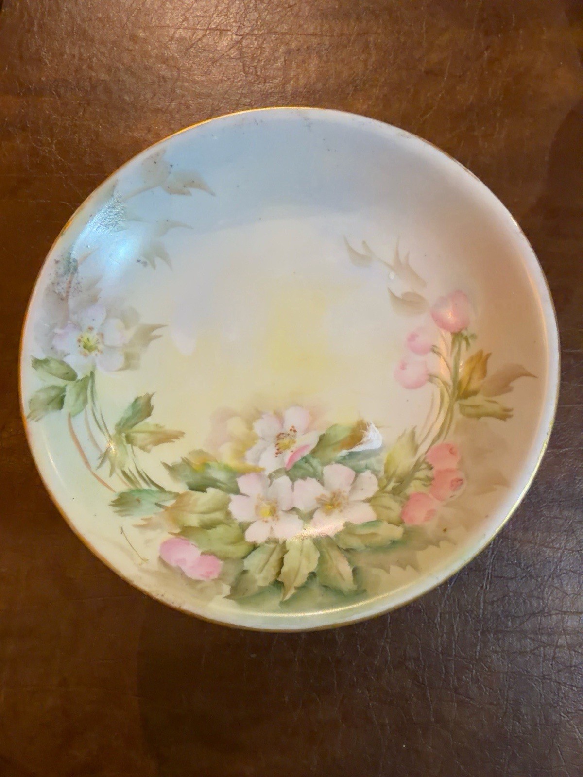 Antique Limoges Hand Painted Pedestal Compote W/ Delicate Floral + Gold Decor