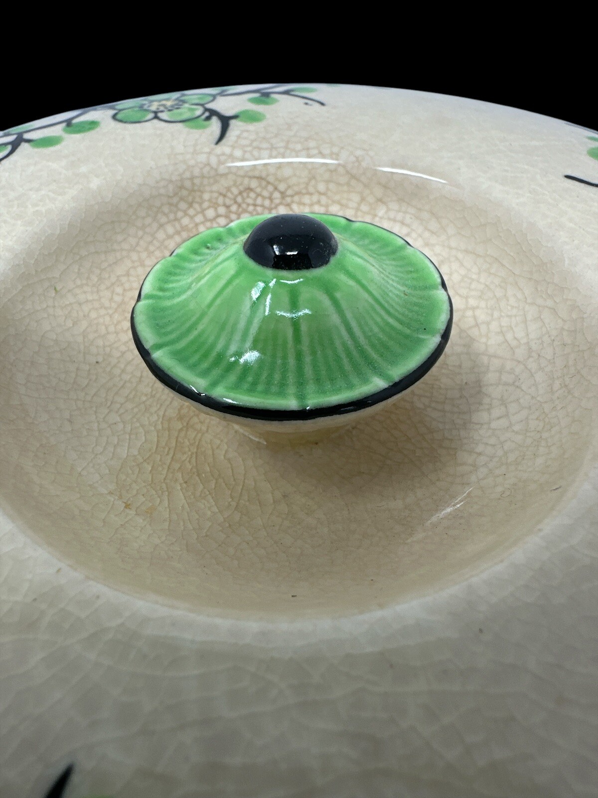 Vintage 1930s MORIYAMA Ceramic Covered Divided Platter Hand Painted Green Flora