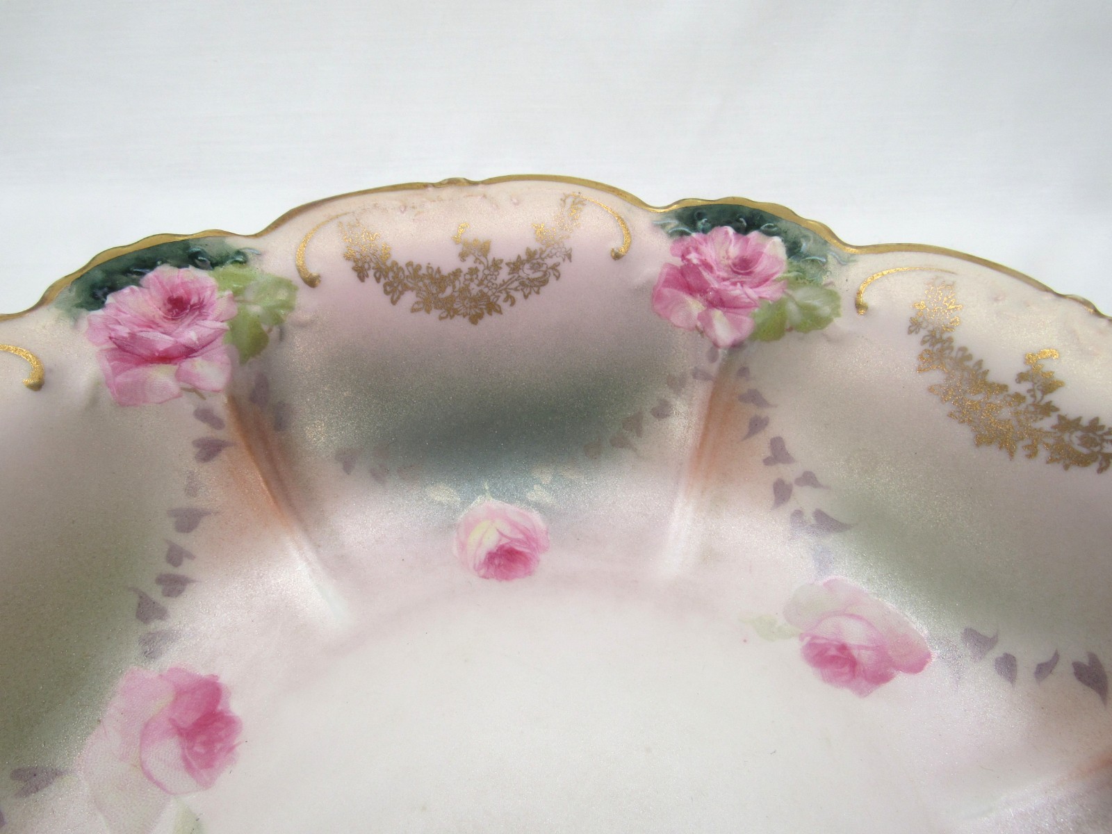 Antique Royal Austria O&EG hand painted Serving berry Bowls Pink Roses gold