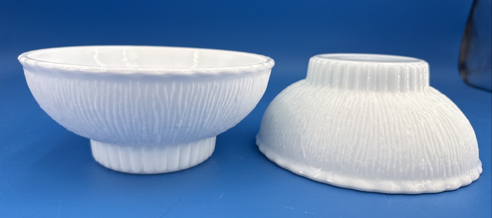 Vtg Lot Of 2 FTD Milk Glass Bowl Flower/ Planter /Candy Dish Bark Pattern 1975