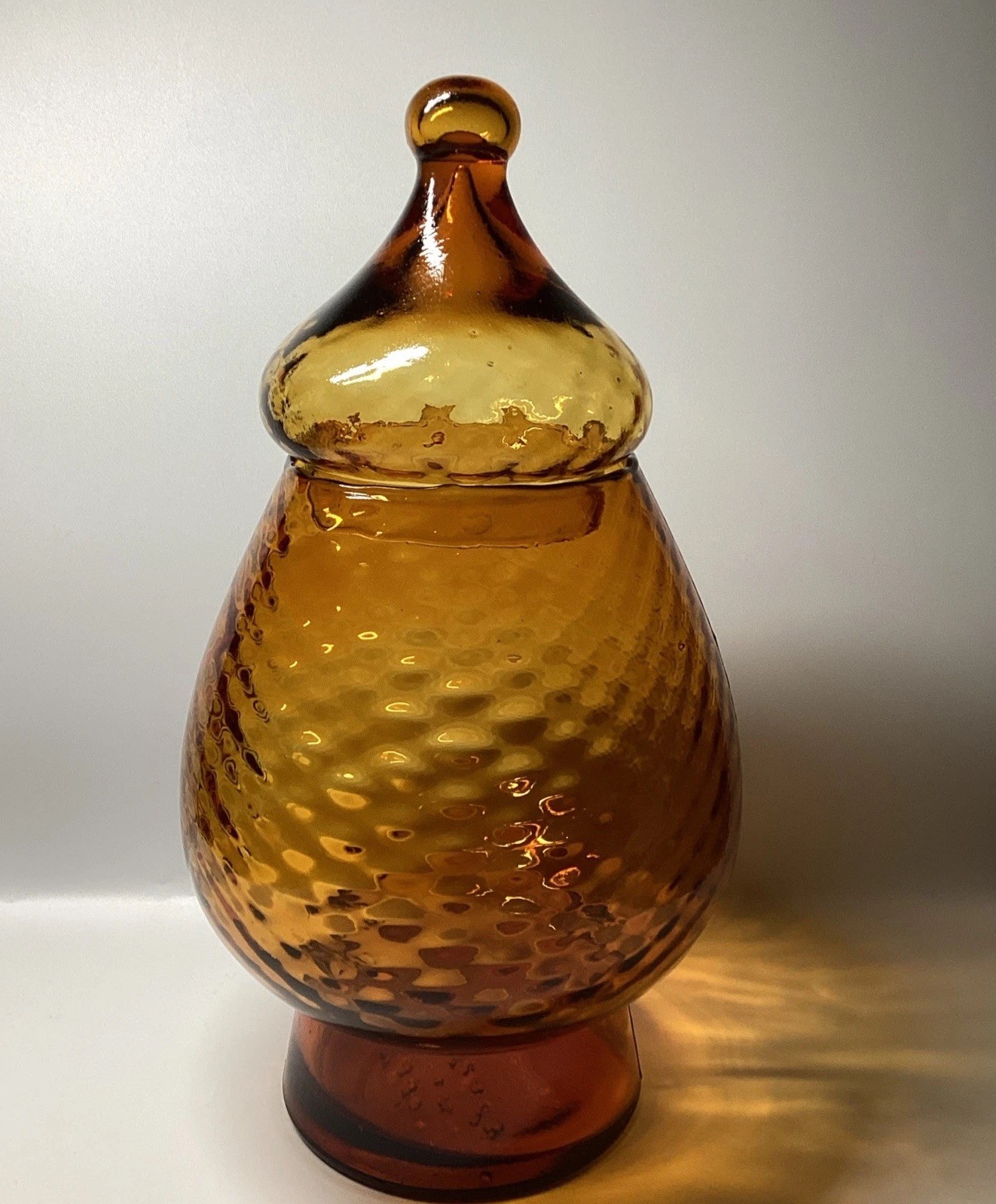Vintage Italian Empoli Amber Glass Apothecary Candy Compote Jar