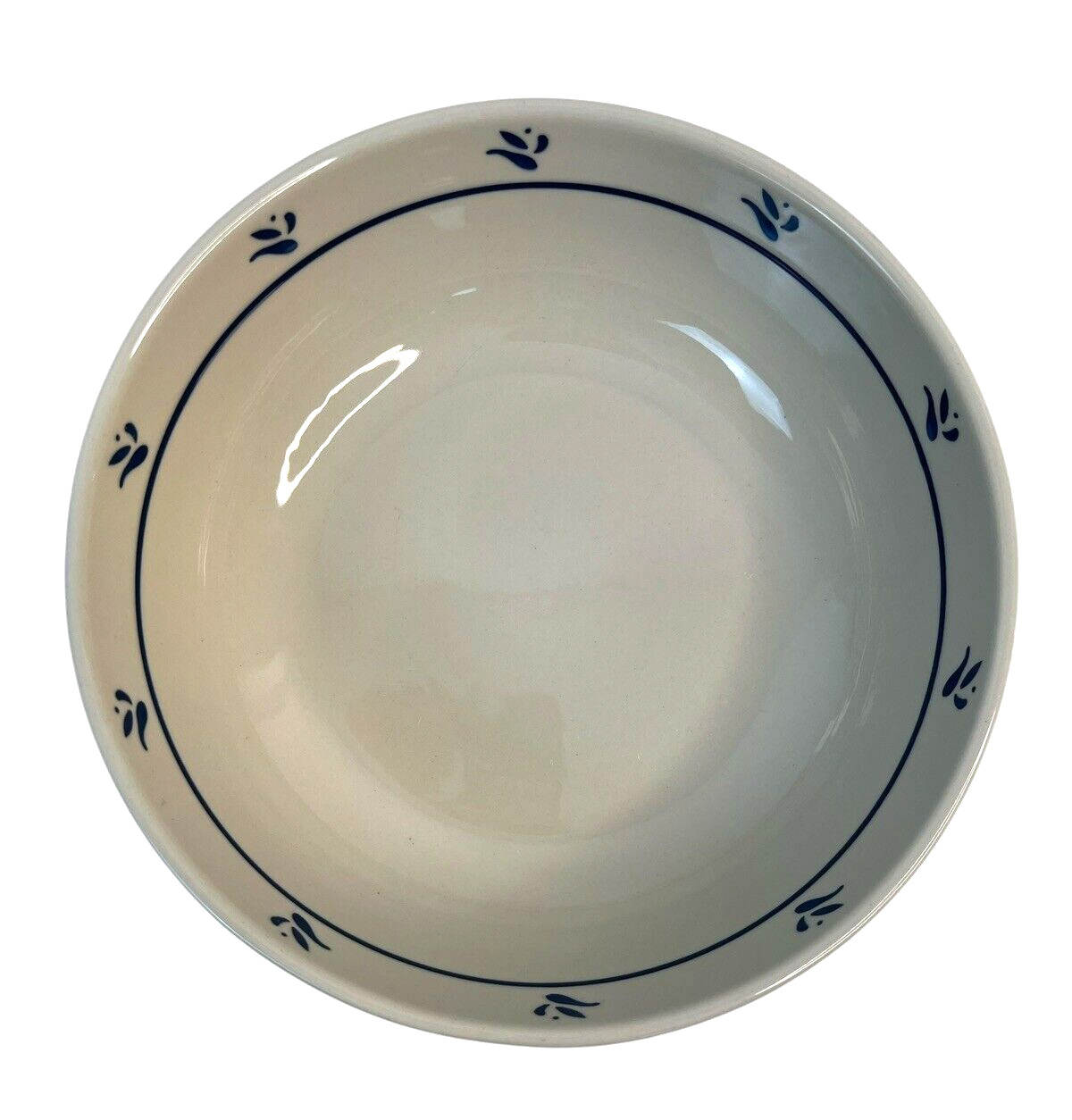 FP Friendship Pottery Flower Round Vegetable Serving Bowl 9 IN Beige Blue -USA