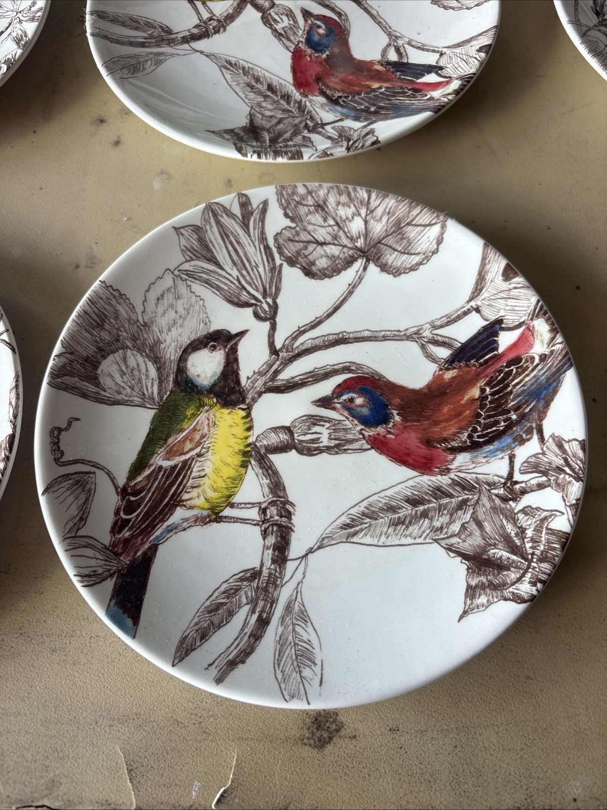 William And Sonoma Botanical Birds 2012 6 Luncheon /dessert Plates