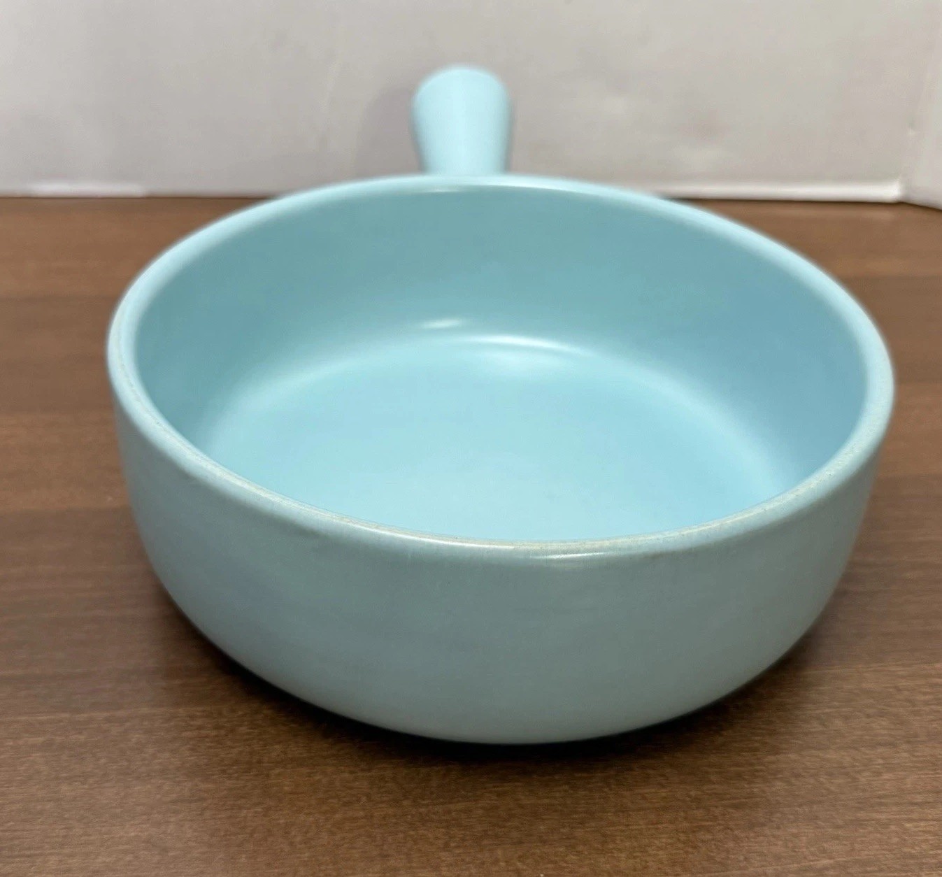 Vtg La Solana Pottery Handled Soup Bowl Teal Blue Matte Ovenware
