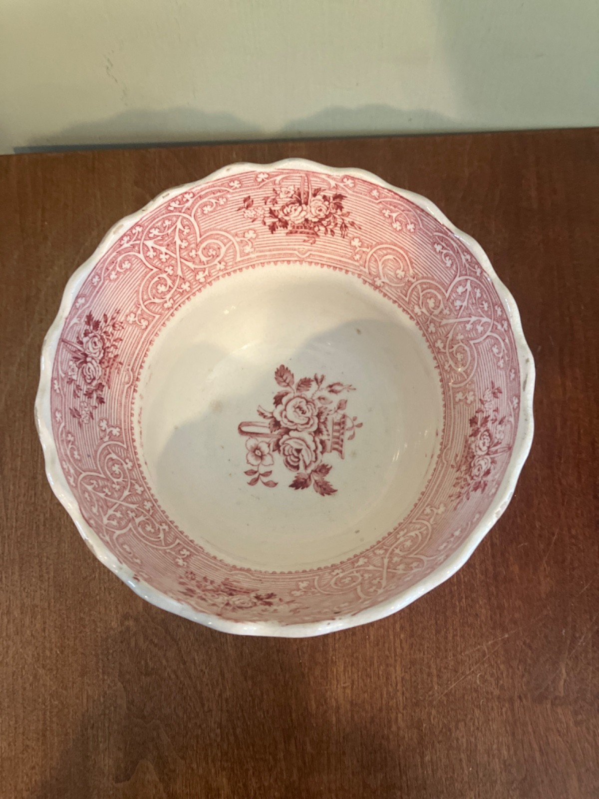 antique John Mayer & red transfer Roselle bowl 3 1/2 inches high
