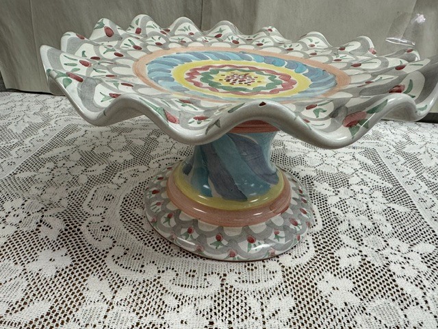 Mackenzie Childs -Stoke Gabriel – Fluted Ruffled Pedestal Cake Stand