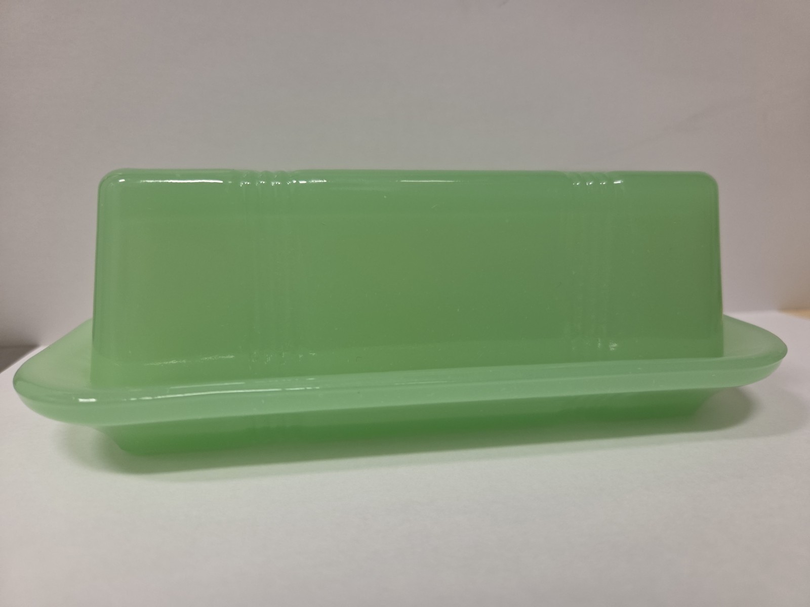 Jadeite Glass Butter Dish, 6.75 X 3.25 X 2.25 Green 2 TPC CHINA Retro