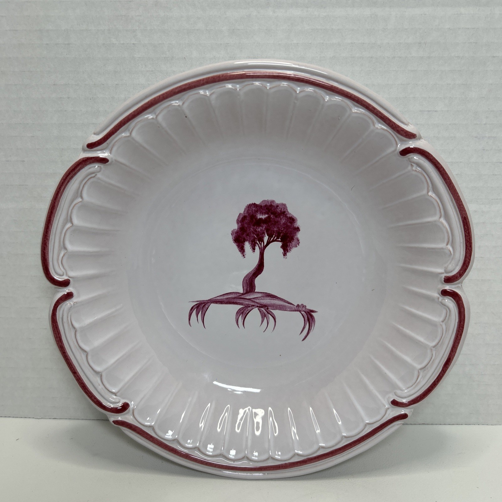 NIDERVILLER Pottery 8″ Pasta Soup Bowl Magenta Red Tree Motif Earthenware France