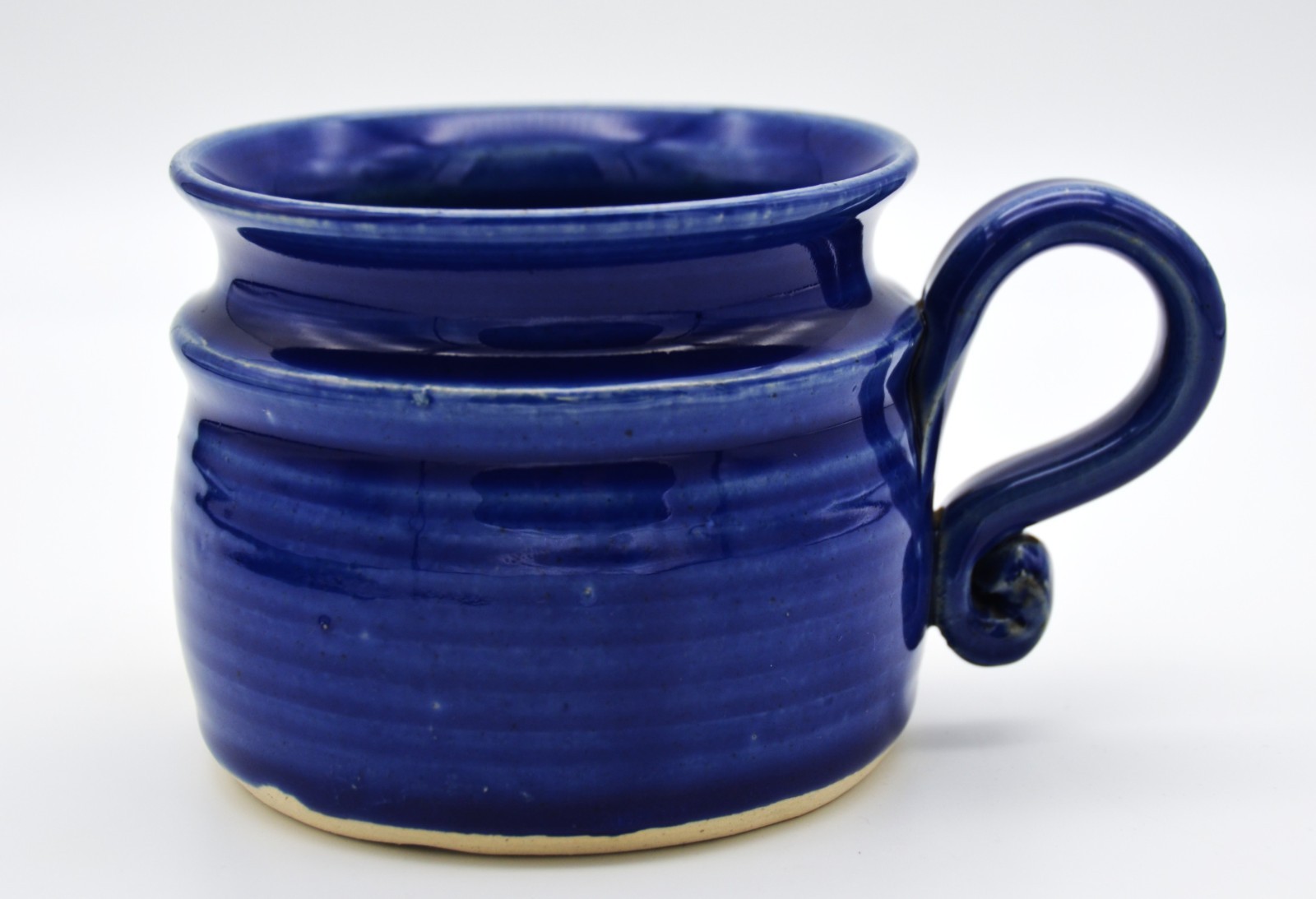 Vintage T. Bradford Signed Pig Face Stoneware Mug Blue Folk Art Pottery Handmade