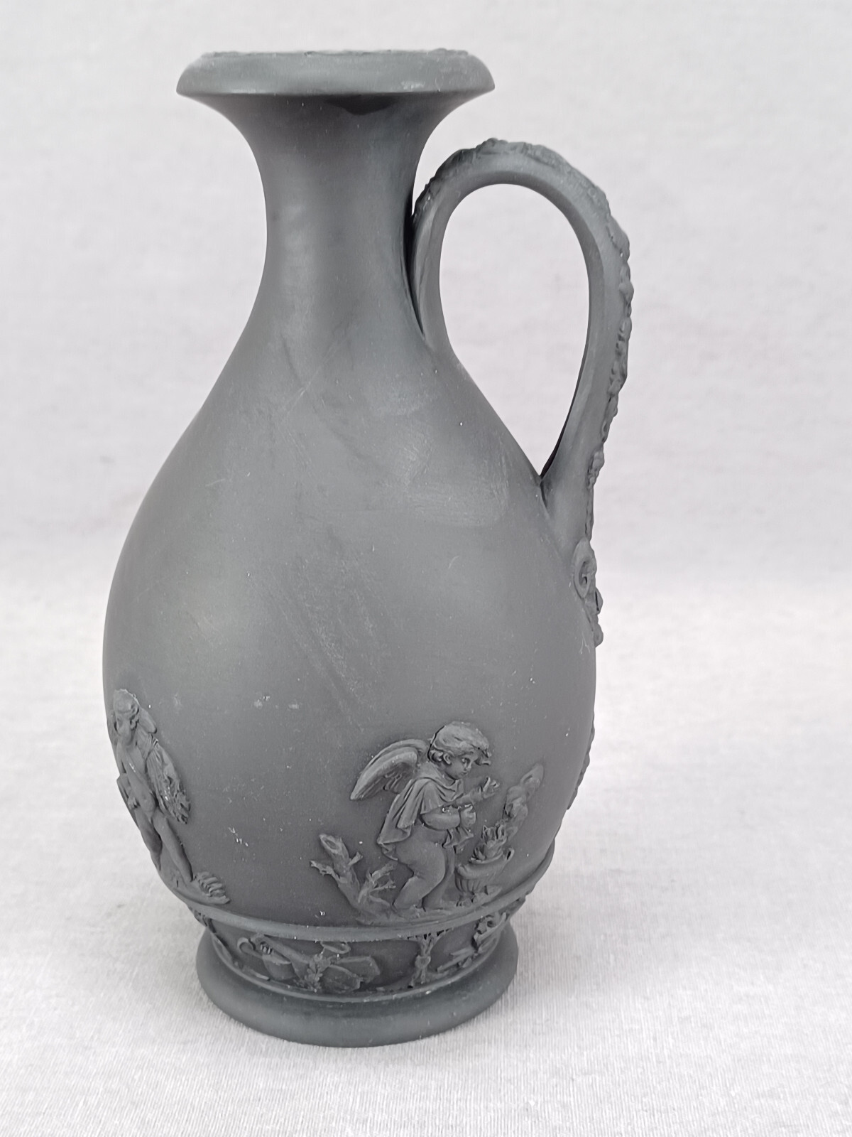 Wedgwood Neoclassical Cherubs Satyr Head Handle Black Basalt 5 7/8 Inch Jug