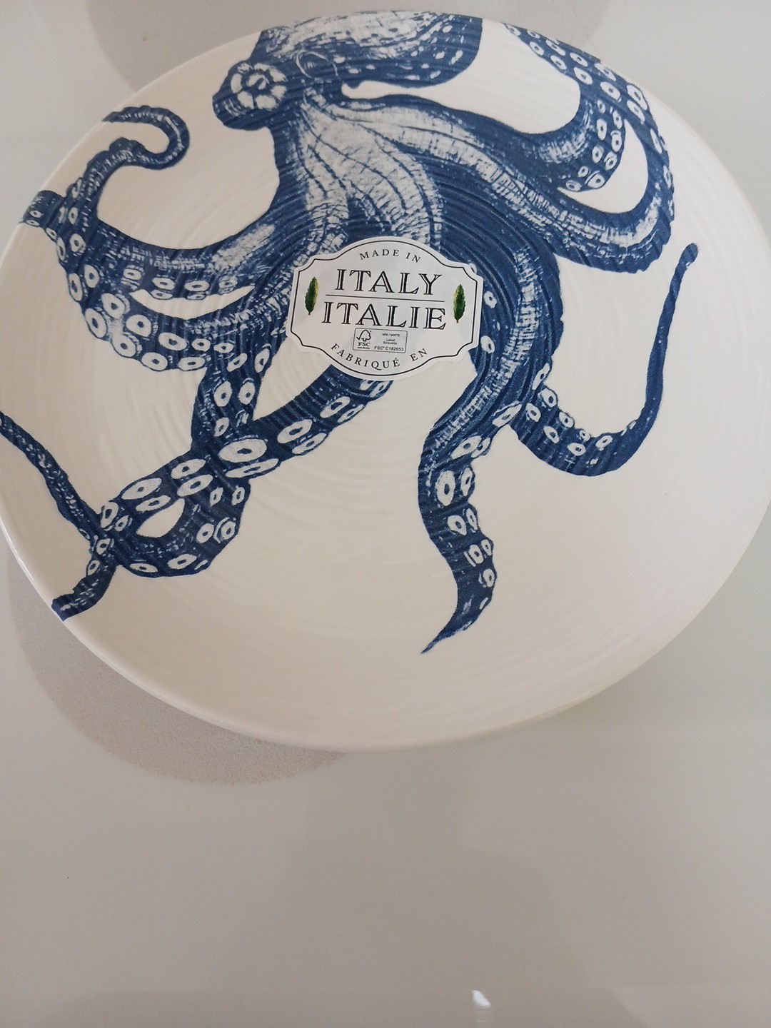 Set of 4 Ceramicheitalia 8″ Blue Octopus Salad Plates, Handworked in Italy