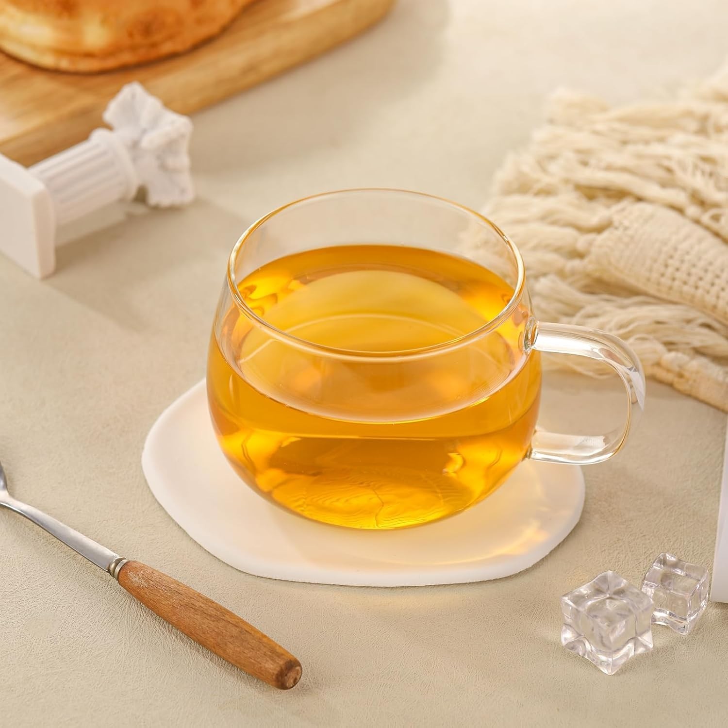 Glass Tea Cups Set of 2, Clear Borosilicate Glass Teacups with Handle for Tea…