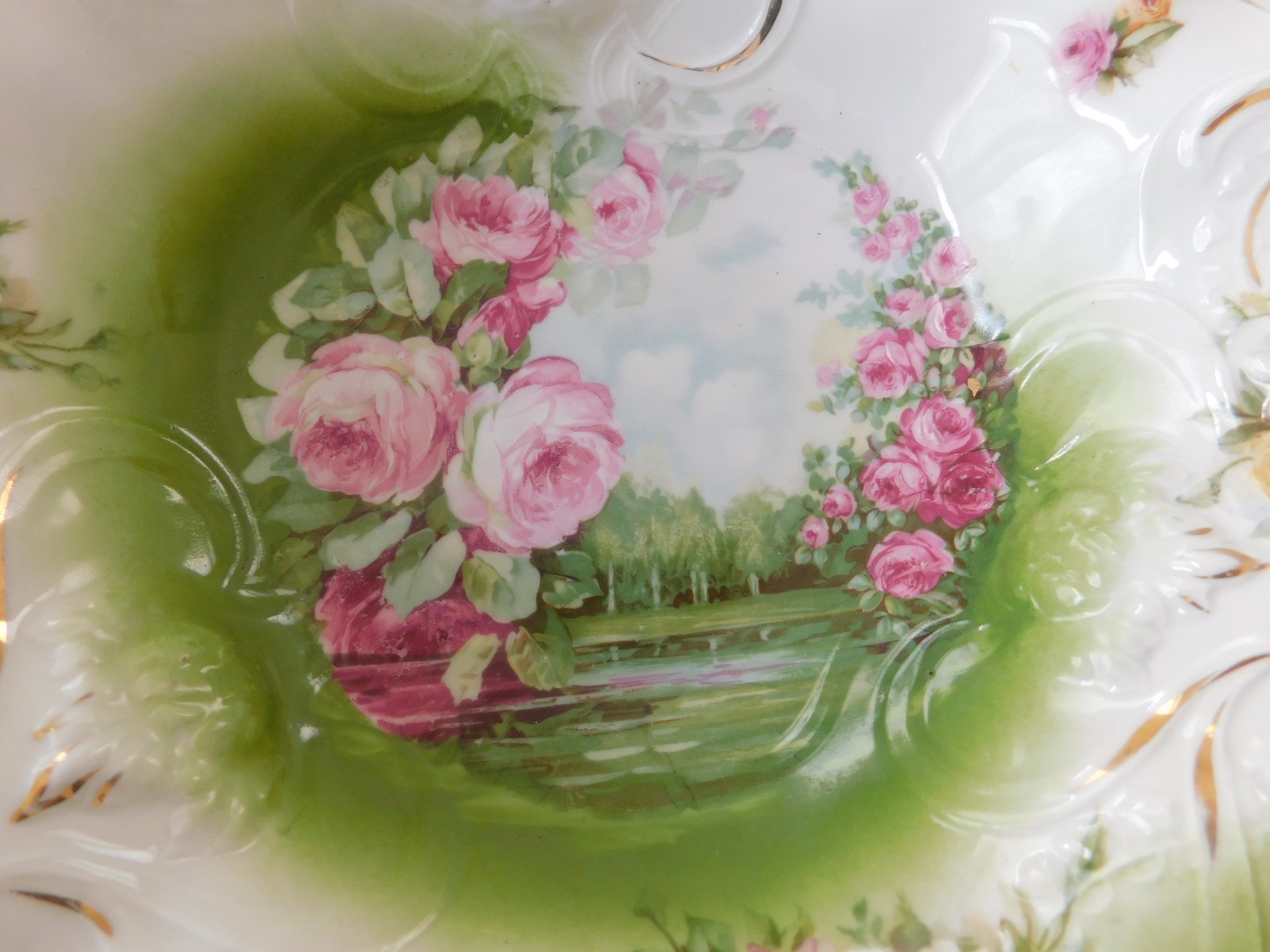 Gorgeous P S Germany Antique Bowl/Floral/ Trees/Ruffle Edges- Antique
