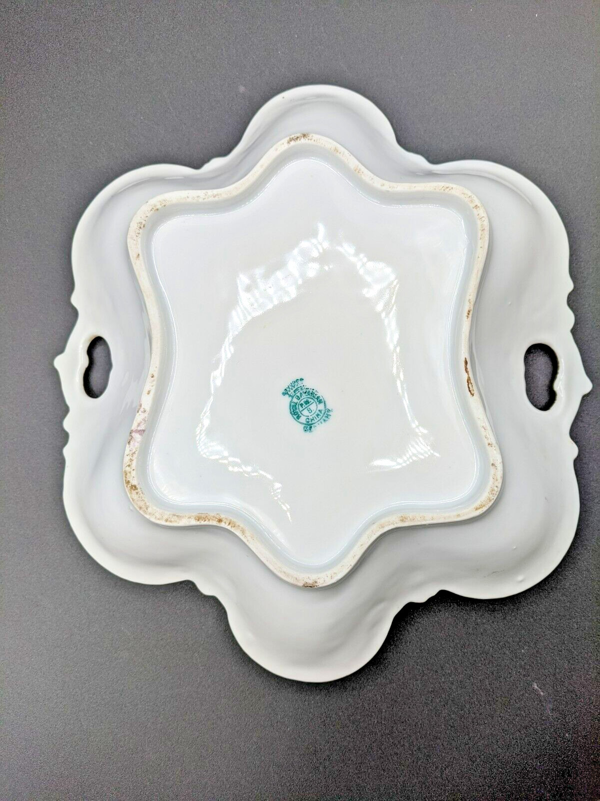 Antique Royal Bavarian China – PMB – Germany – Green & Gold – Lady with Bouquet