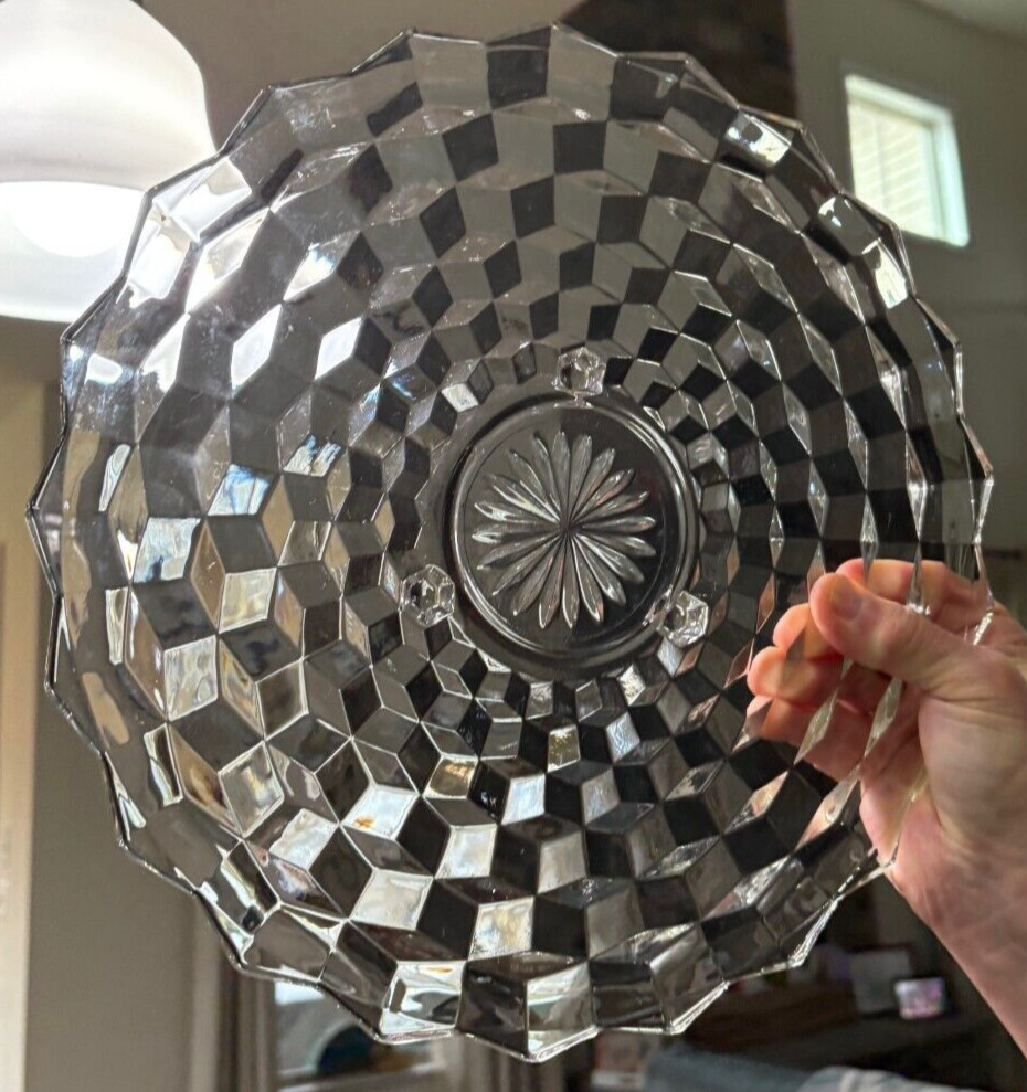 Fostoria American Cubist Hexagon Footed Cake Plate Server Clear 12.5″ EUC