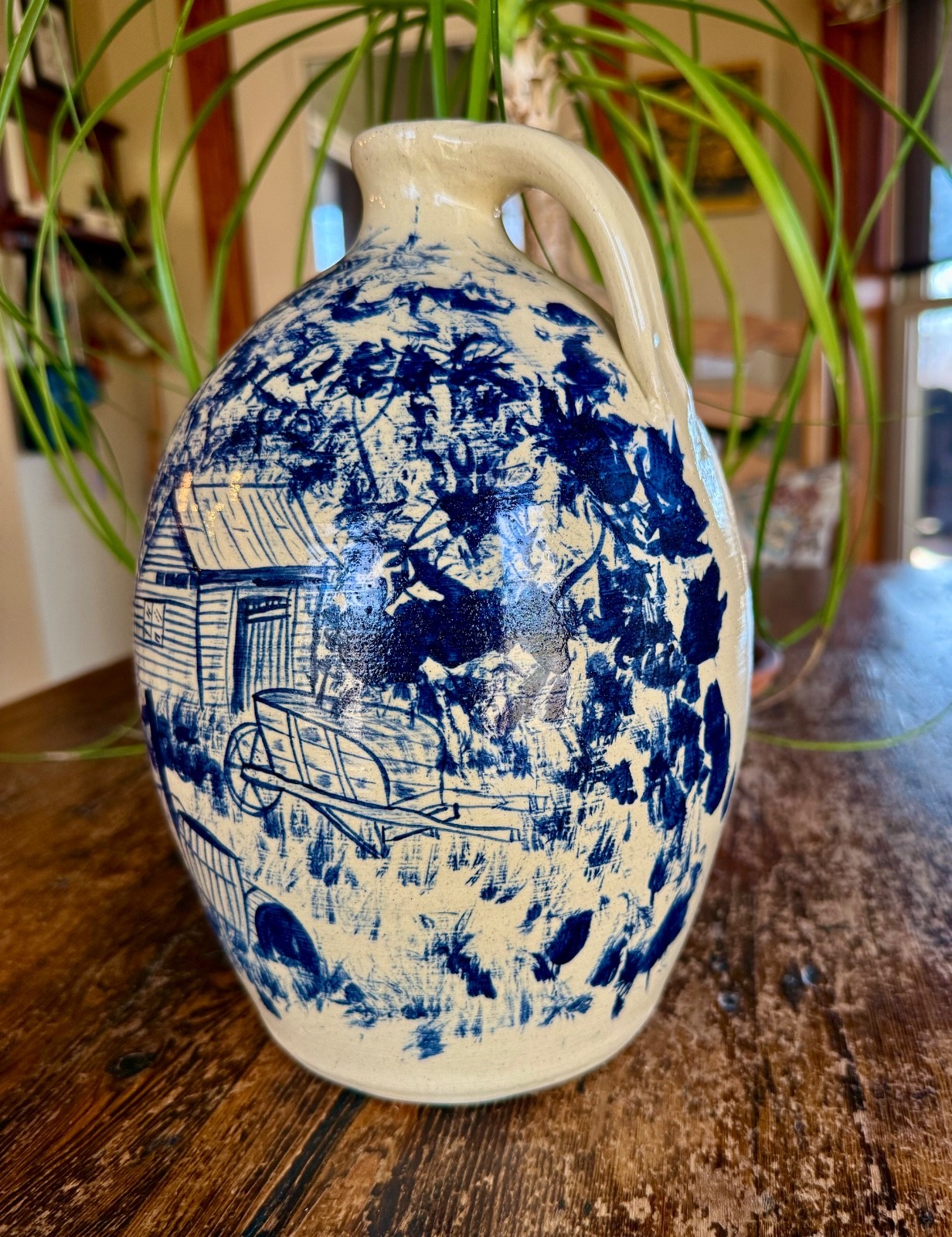 Michael A. Crocker Painted Hand Thrown Jug, Lulu GA Signed and Dated 1988