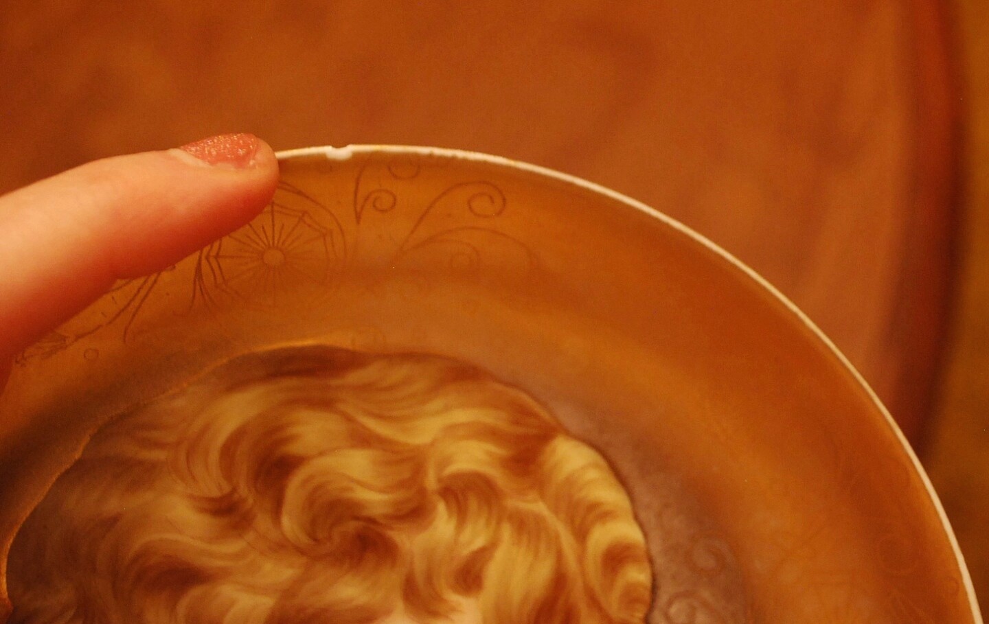 Antique Victorian HAND PAINTED PORTRAIT PLATE Blonde Child’s Face W Gold Gilt