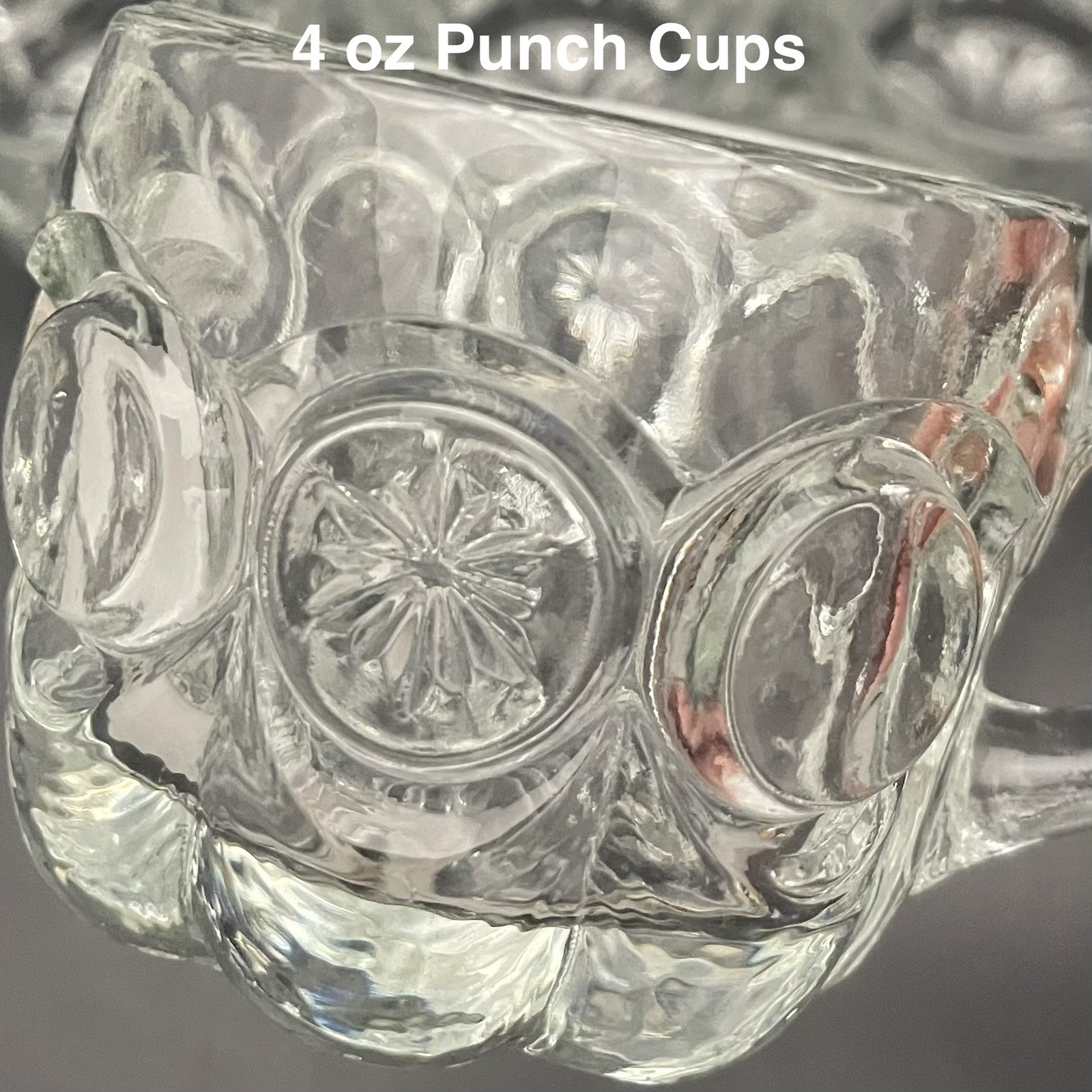 Tiffin Franciscan Moon & Stars 12pc Clear Glass Punch Bowl Set c1950s USA 4quart