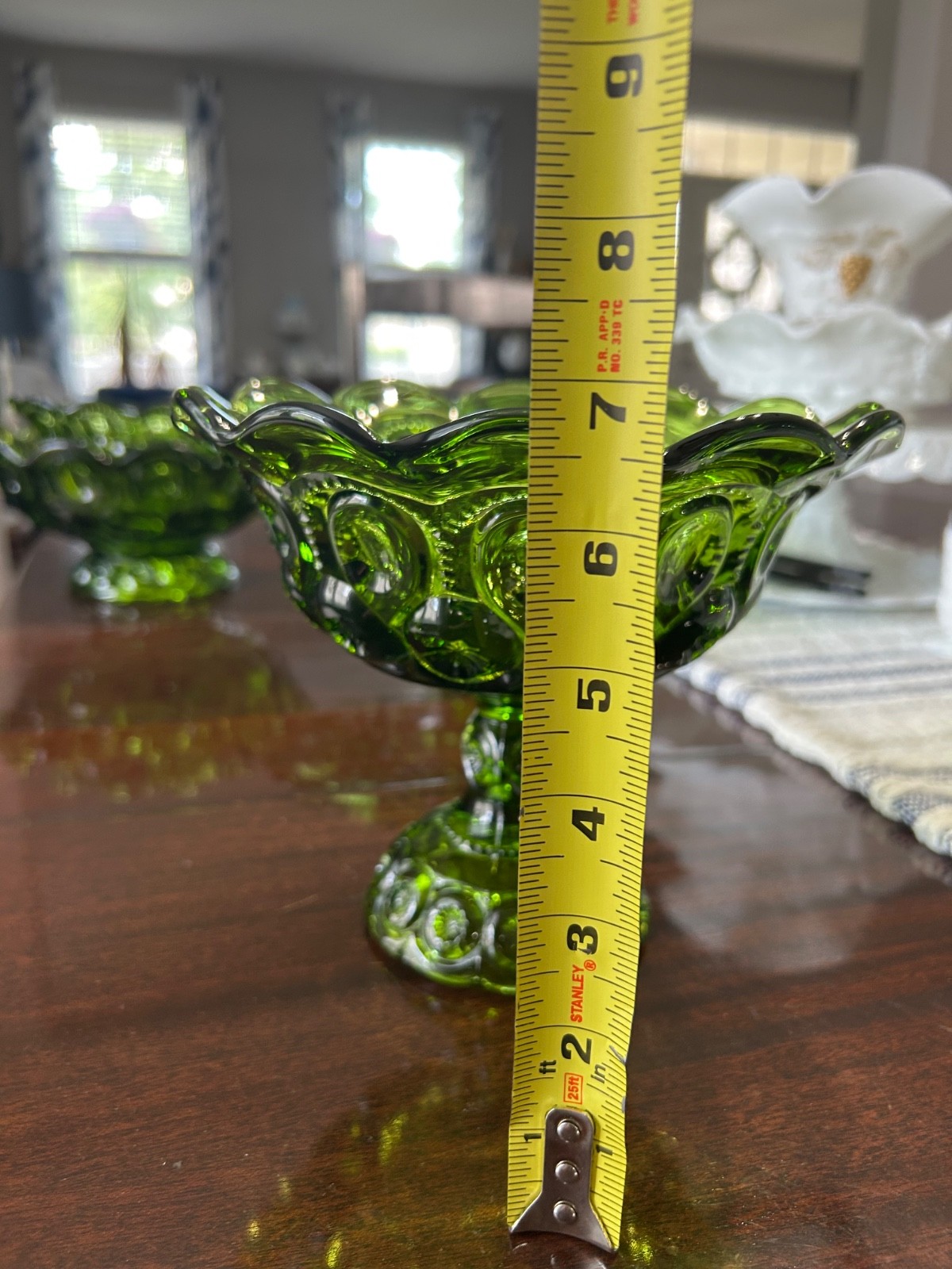 Vintage 4pc L.E. Smith Green Moon & Stars Set Cake Pedestal 2 Bowls 1 Compote