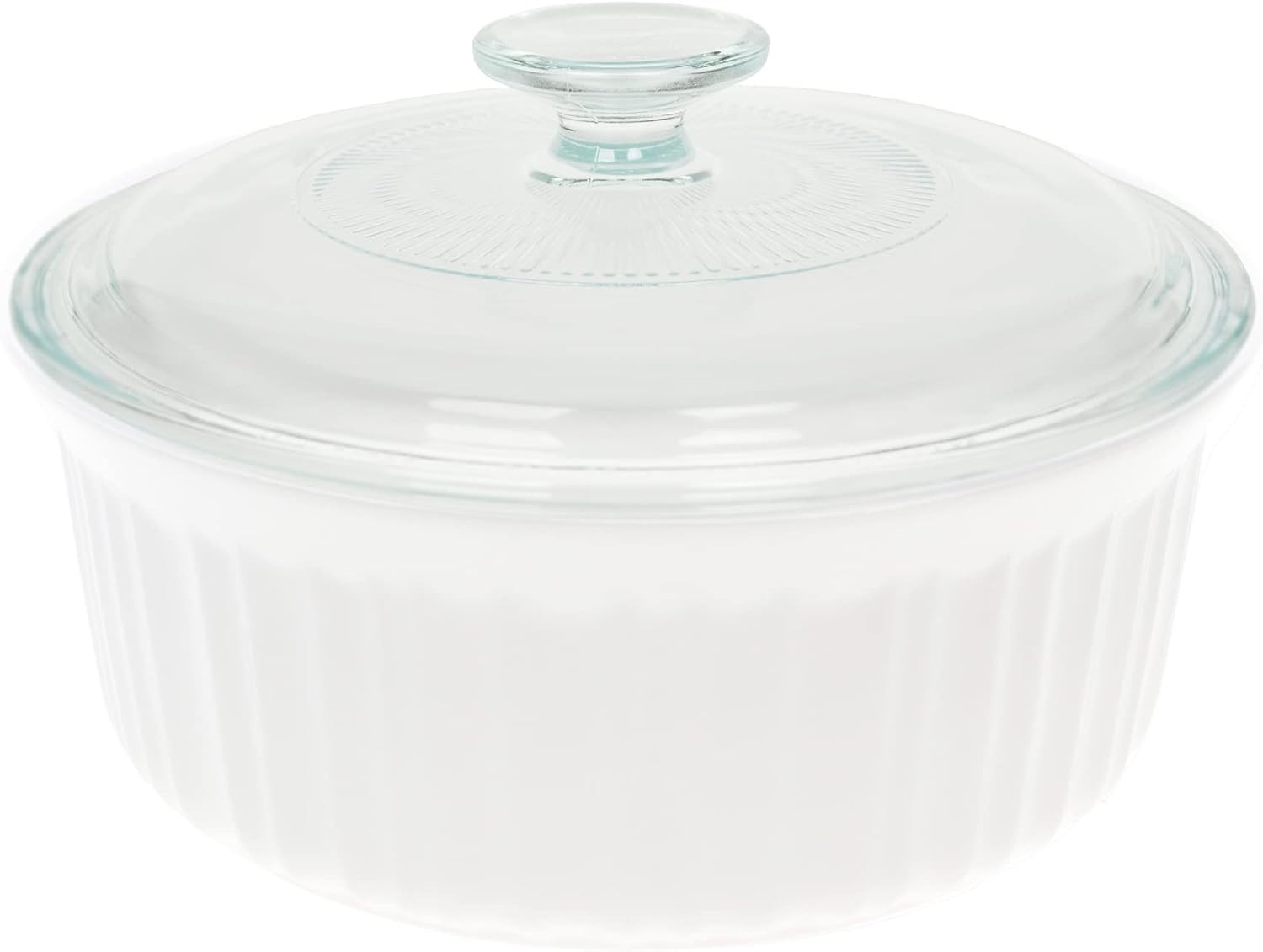 Stylish 1.5QT Round Casserole Dish & Fluted Glass Lid for Gourmet Cooking