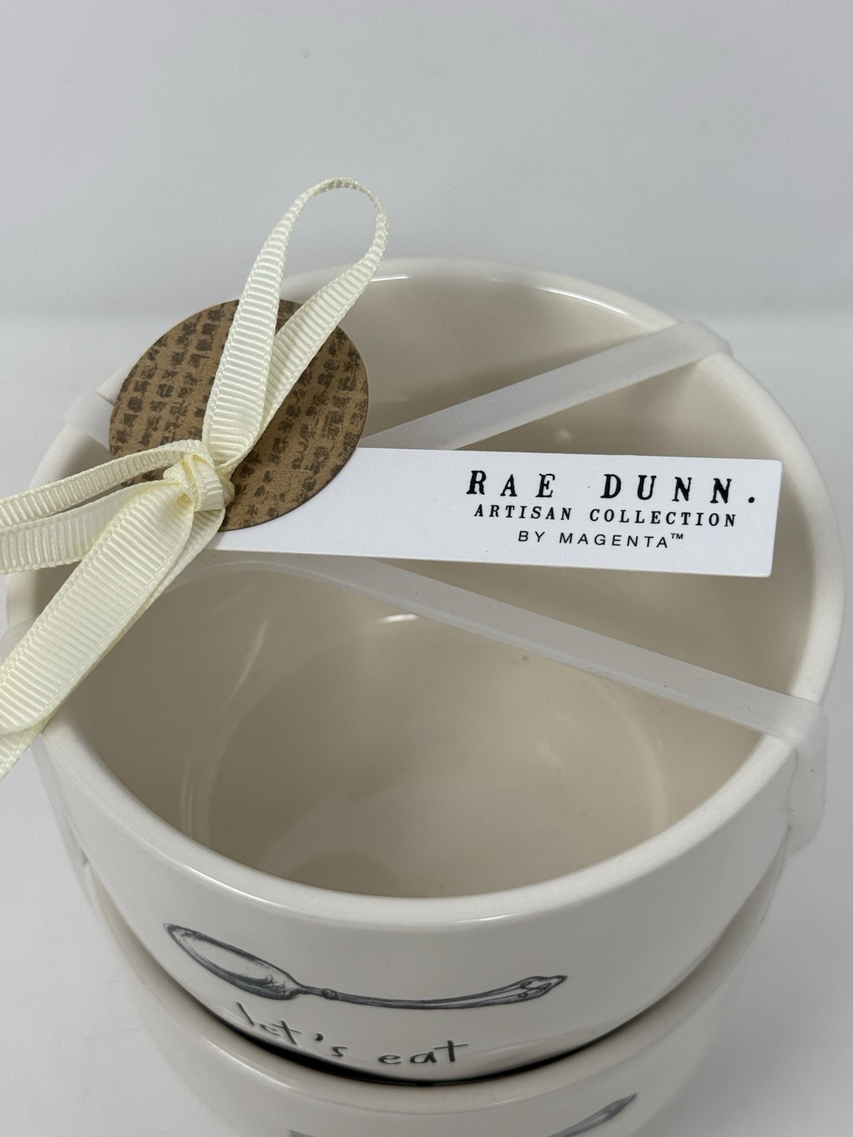 Rae Dunn “LET’S EAT” & ”Bon Appetit” Cereal / Soup Bowl 4.5” Ceramic – LOT of 2