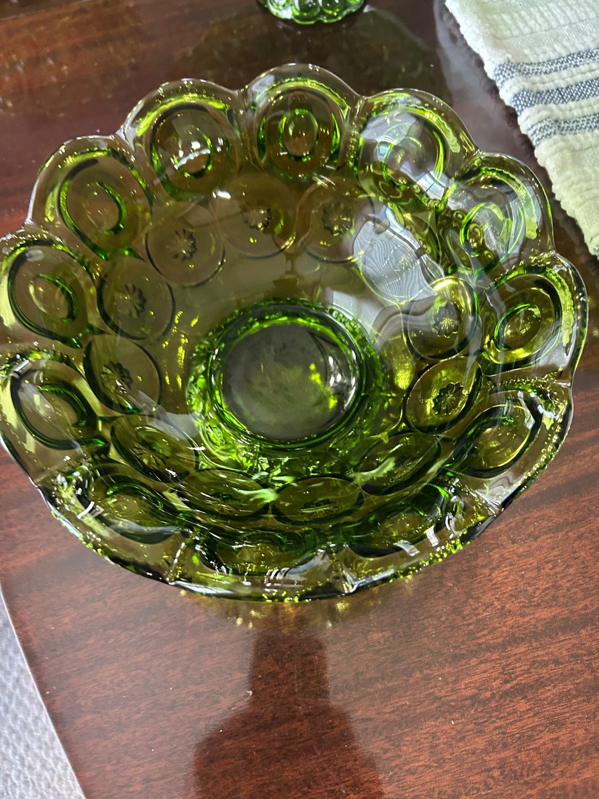 Vintage 4pc L.E. Smith Green Moon & Stars Set Cake Pedestal 2 Bowls 1 Compote