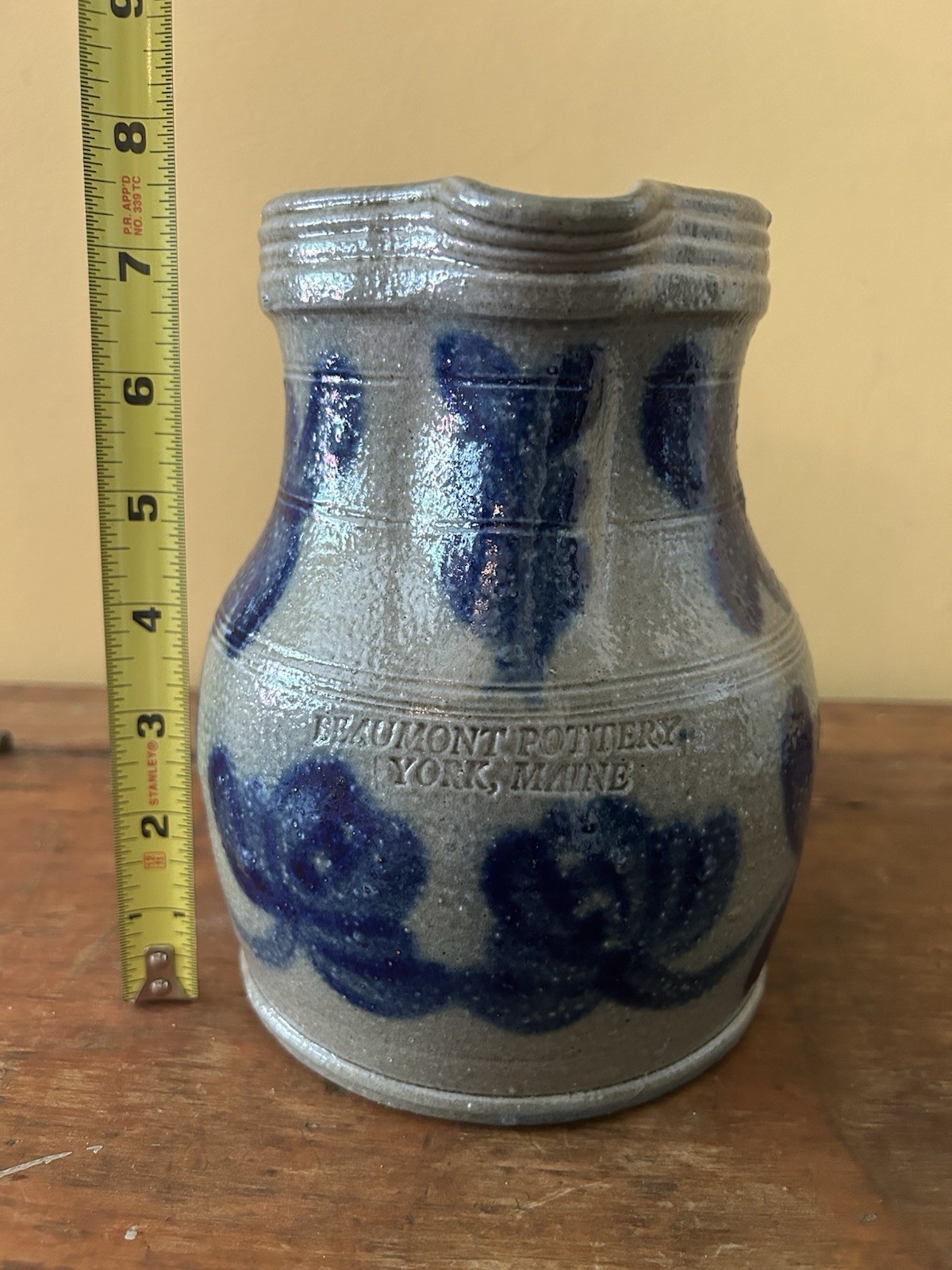 Vintage Beaumont Pottery Stoneware Pitcher w/ Elaborate Floral Decoration 1988