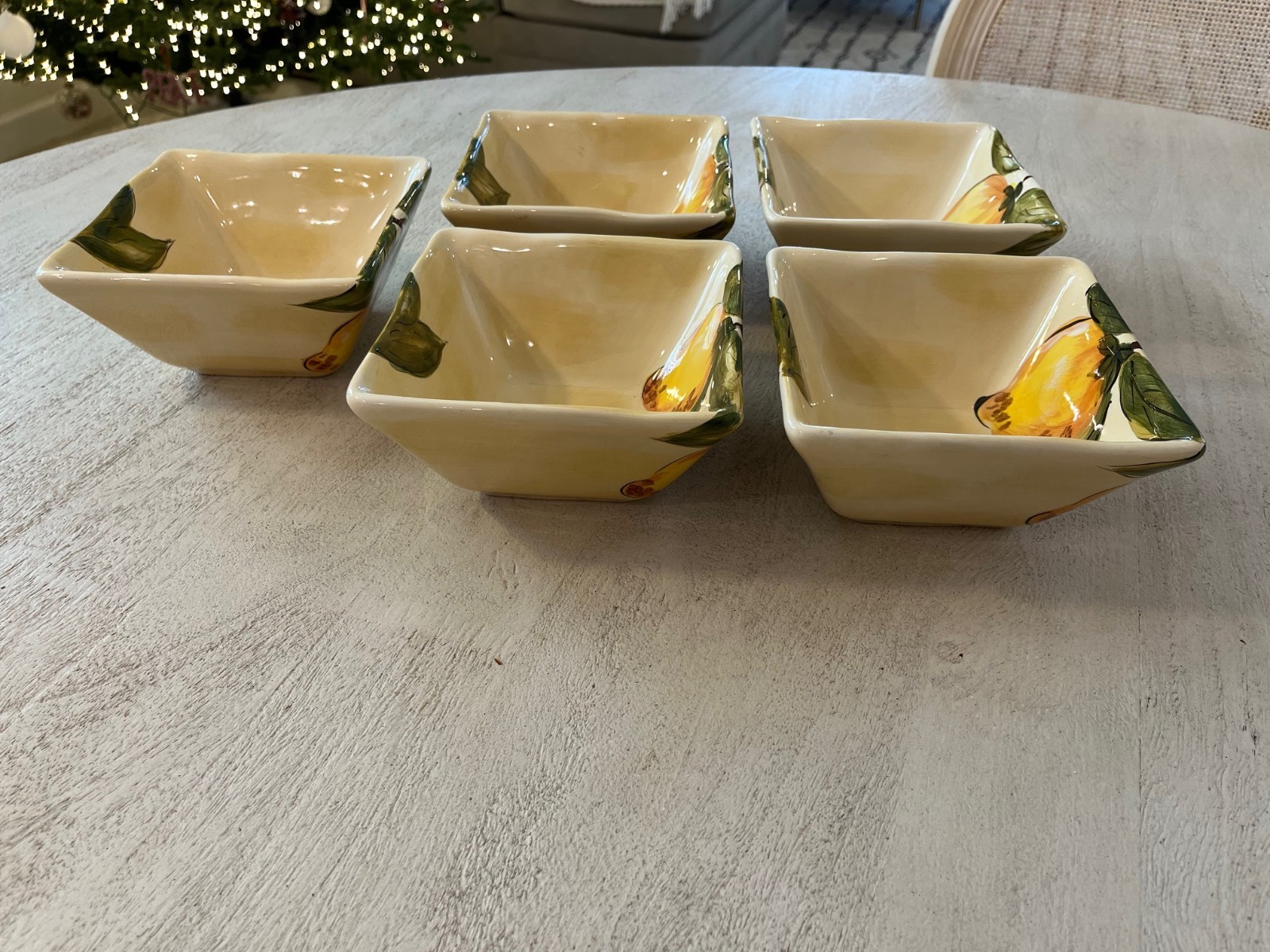 5 PIER 1 Imports Lemon Orchard Square Bowls Hand Painted Ceramic Earthenware