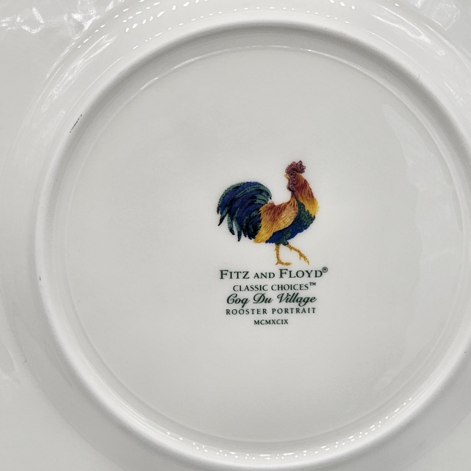 Fitz and Floyd Coq Du Village Rooster Portrait 9 1/8 in Salad Plates Blue (2)