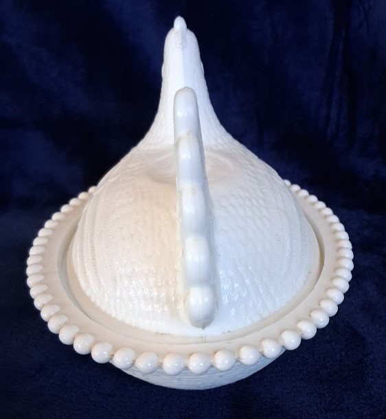 Indiana White Milk Glass Hen On Nest With Slotted Beading On Base