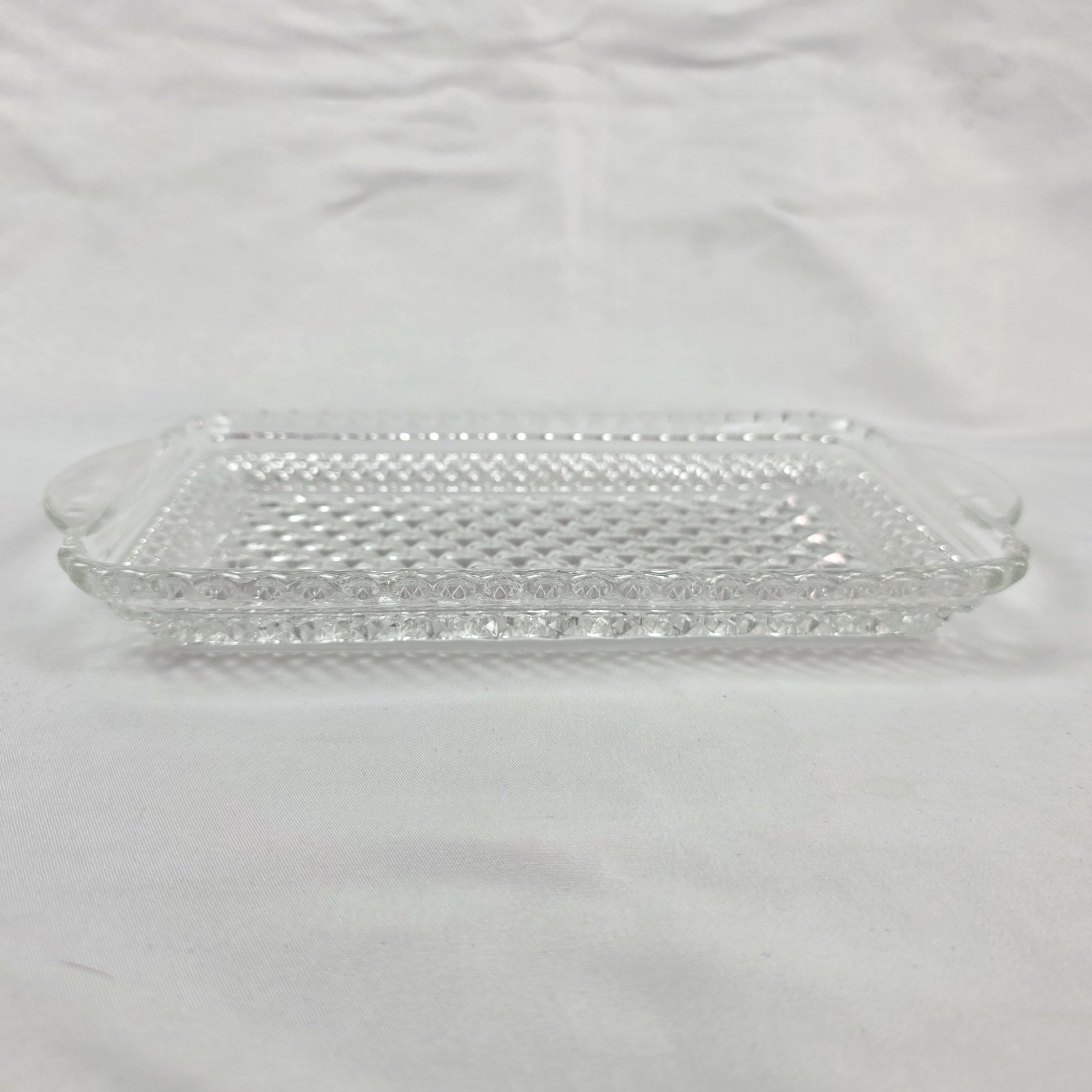 Vintage Anchor Hocking Wexford Rectangle Cranberry Tray Diamond Cut Glass Design
