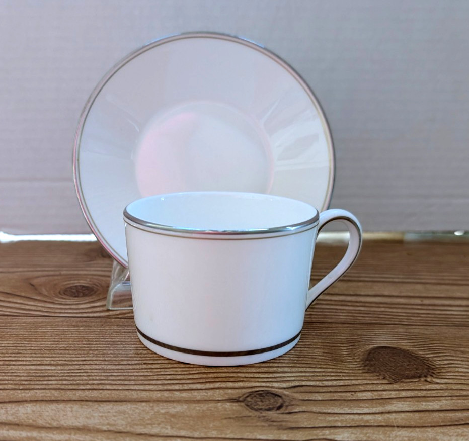 Vera Wang Fidelity Wedgwood Cup and Saucer Fine Bone China Platinum Trim VTG