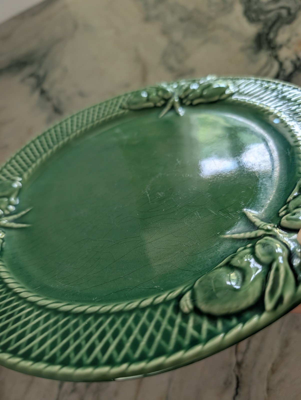 Vtg Bordallo Pinheiro Rabbit Green Dinner Plate 10.25″ Set Of 2 Read Description
