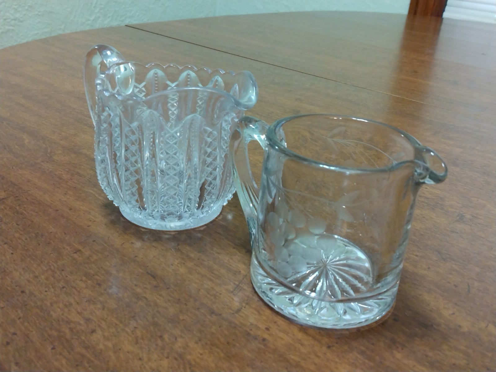Vintage Diamond Cut Creamer & Grapevine Etched Creamer