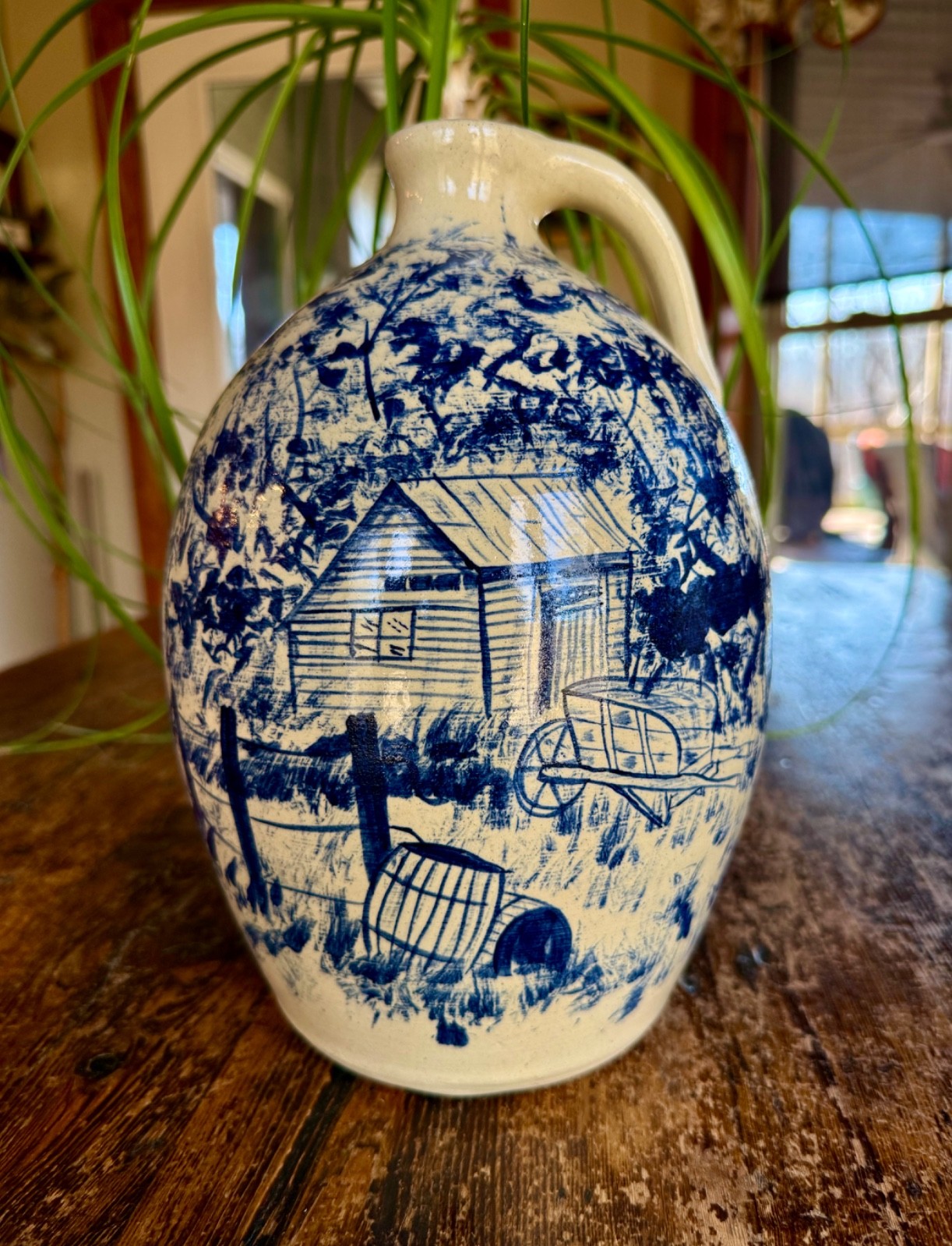 Michael A. Crocker Painted Hand Thrown Jug, Lulu GA Signed and Dated 1988