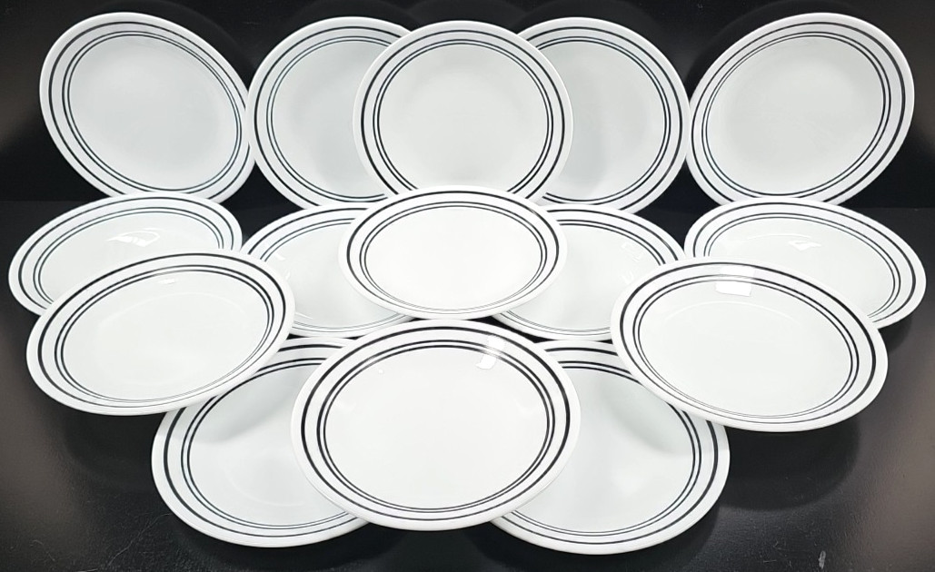 15 Corelle Classic Cafe Black Bread Plates Set Corning Livingware Rings Dish Lot