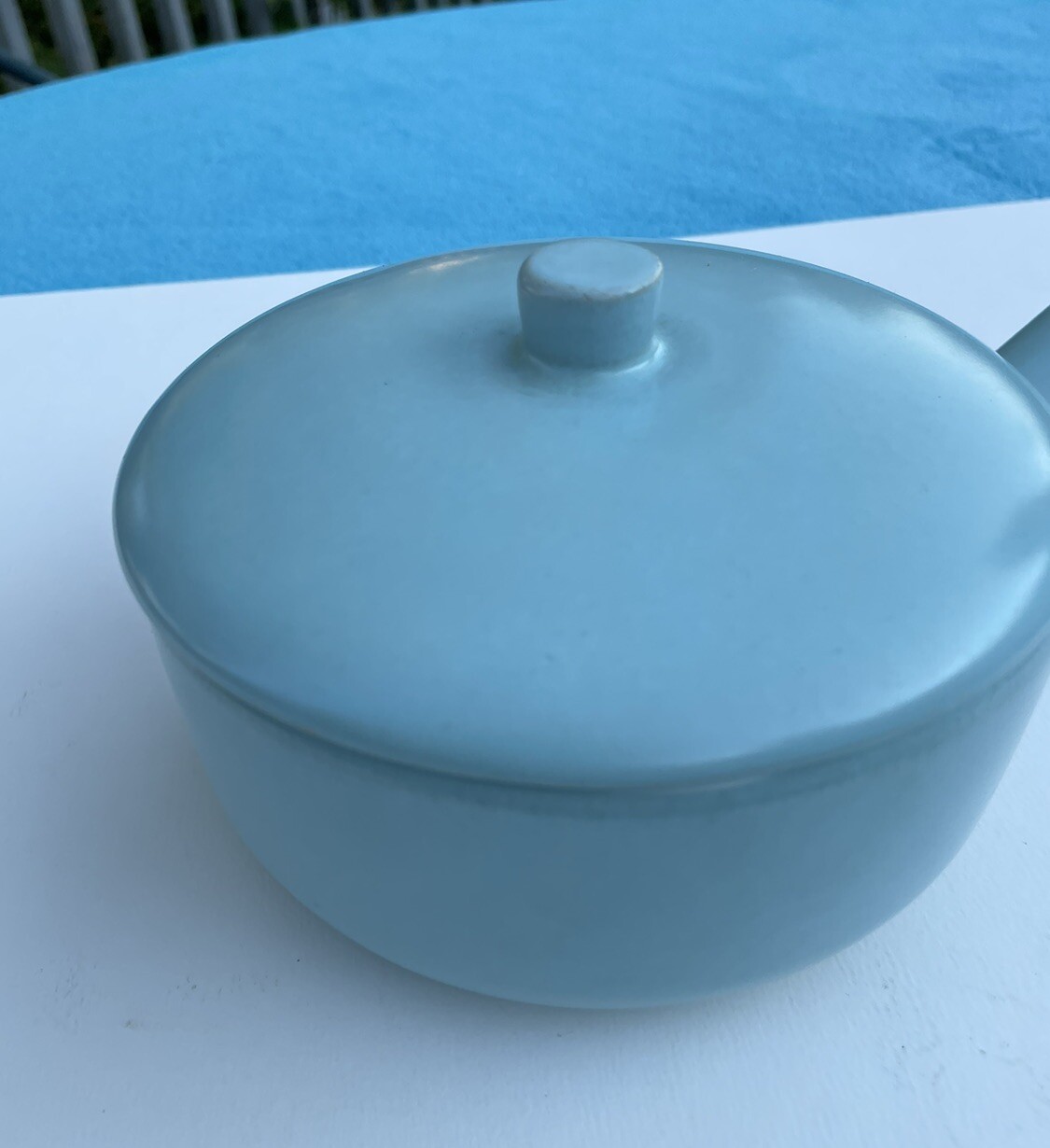1 La Solana Pottery Aqua Blue w Handle & Lid Dip Chili Soup Bowl Baking Dish