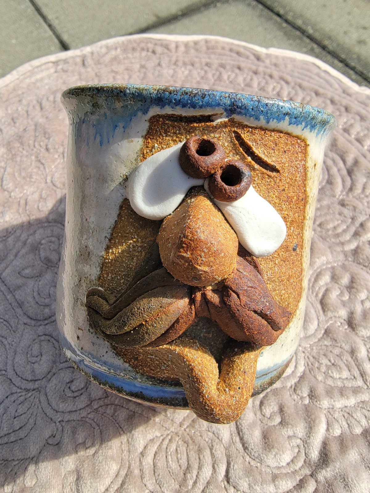 Vintage Signed Mahon Made Stoneware Funny/Ugly Face 3D Pottery Mug Coffee Cup