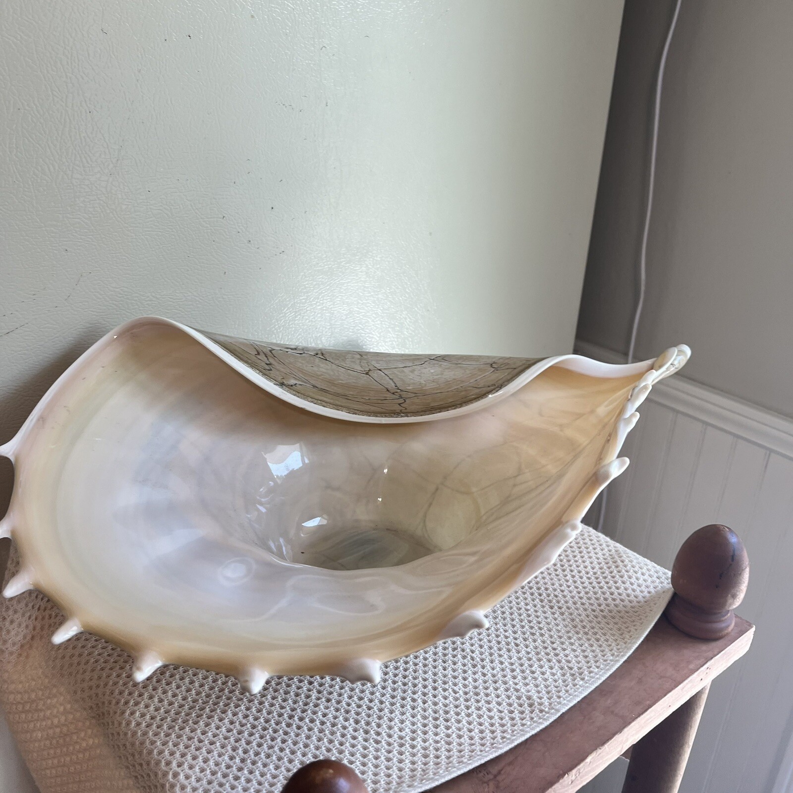 Krosno Jozefina Hand Blown Shell Centerpiece Bowl Large 20” Made In Poland