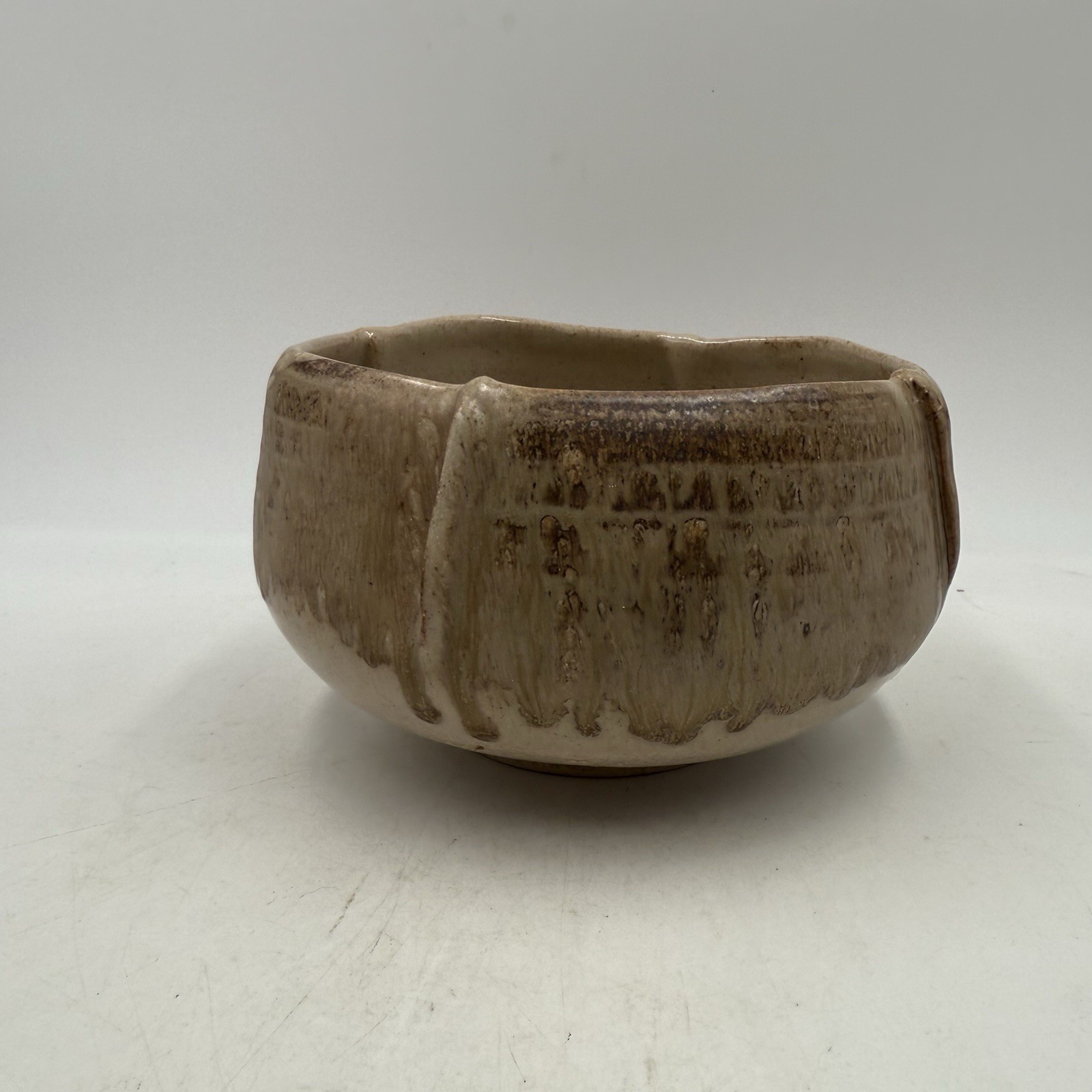 Studio Art Pottery Serving Footed Bowl Pinched Edge Matte Finish 6.25” Diameter