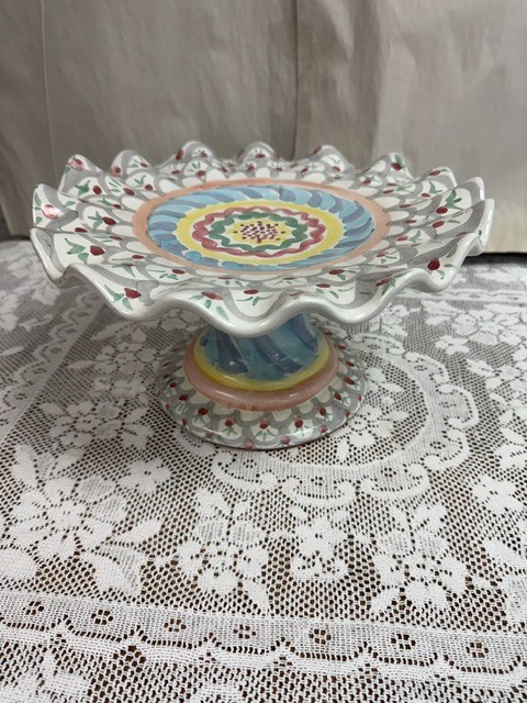 Mackenzie Childs -Stoke Gabriel – Fluted Ruffled Pedestal Cake Stand
