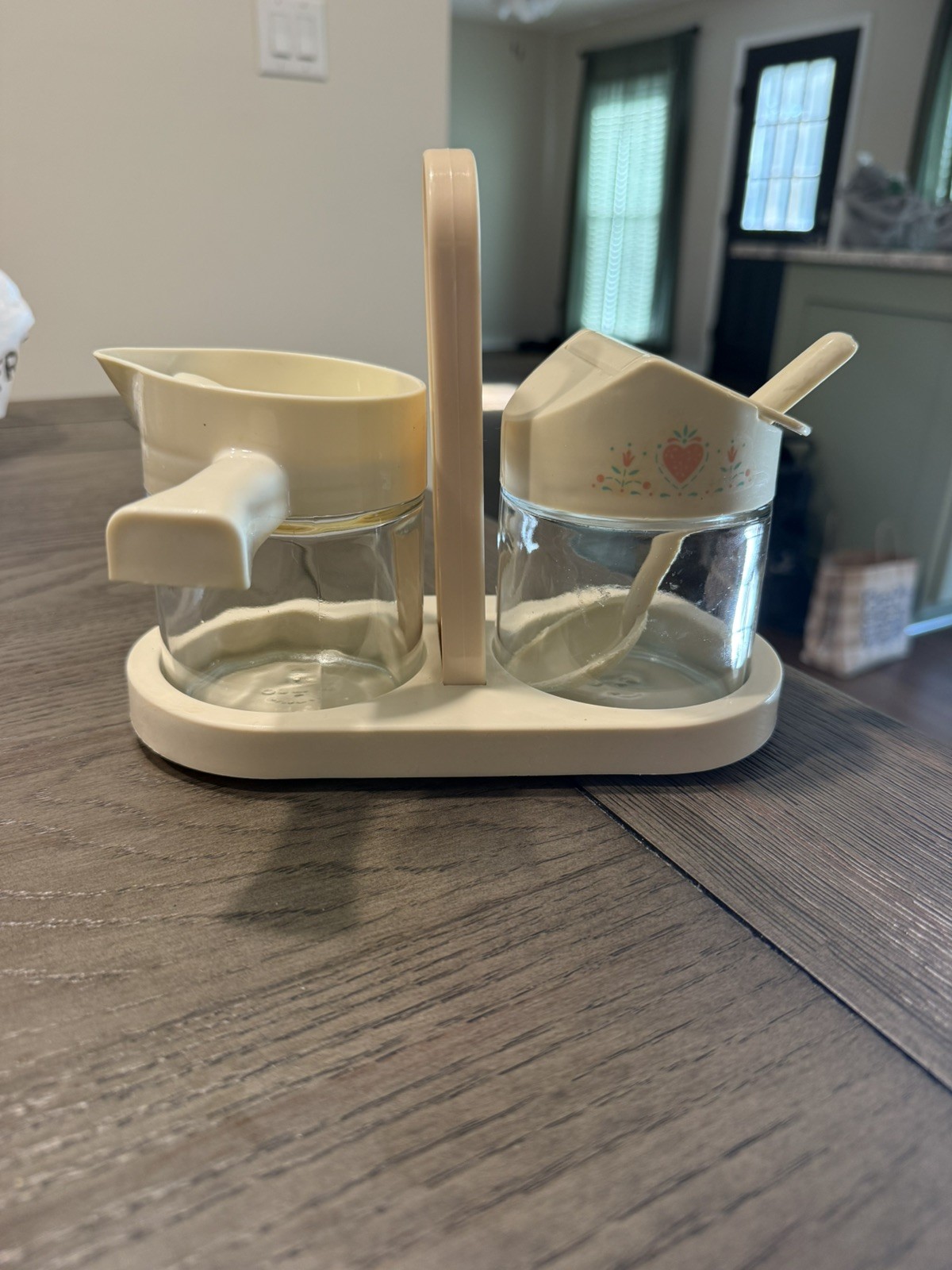 Vintage Corelle GEMCO Forever Yours Heart Condiment Jar Cream & Sugar Caddy